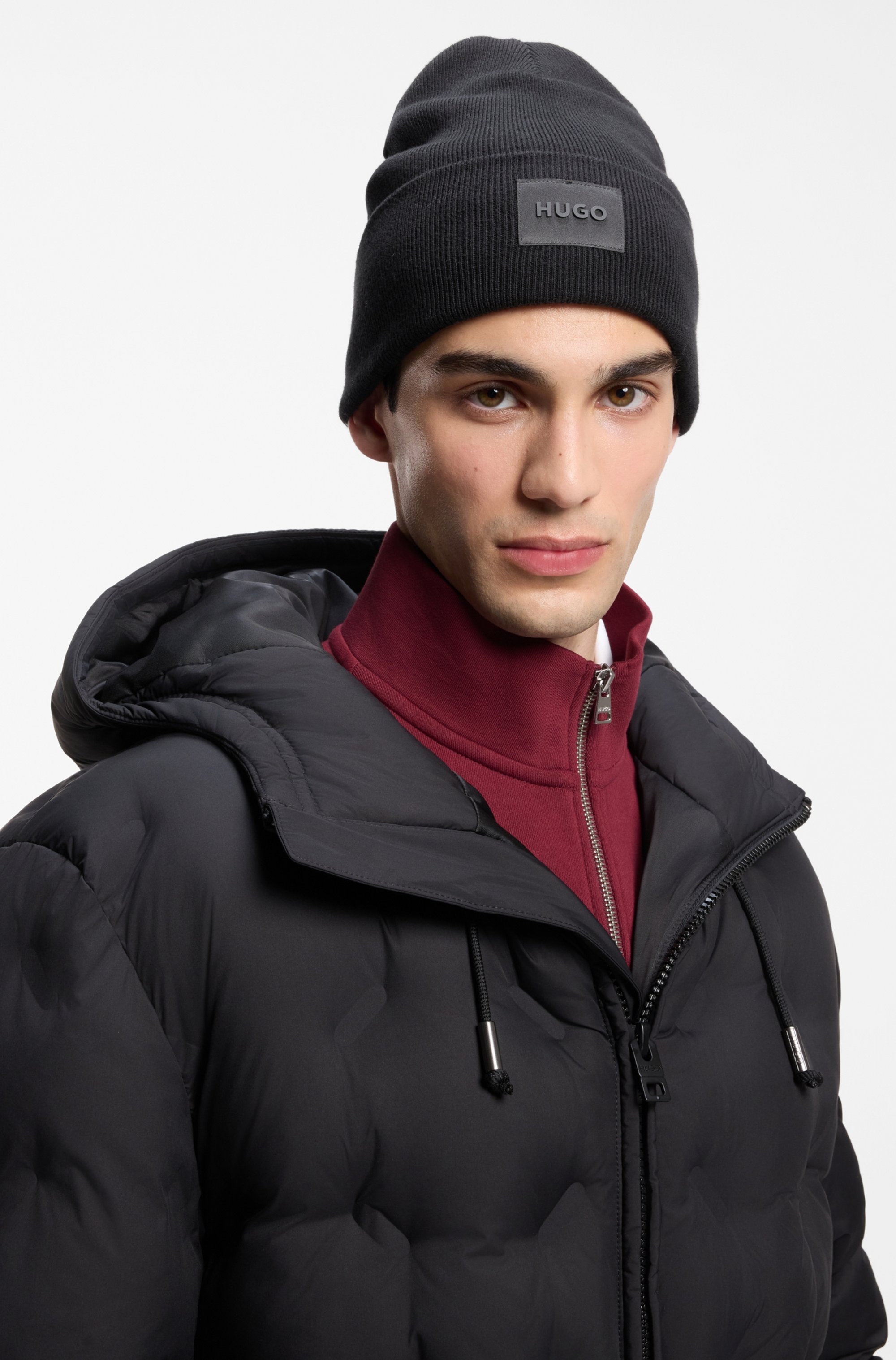 HUGO Strickmütze »Xevon« mit Label-Aufnäher, unisex