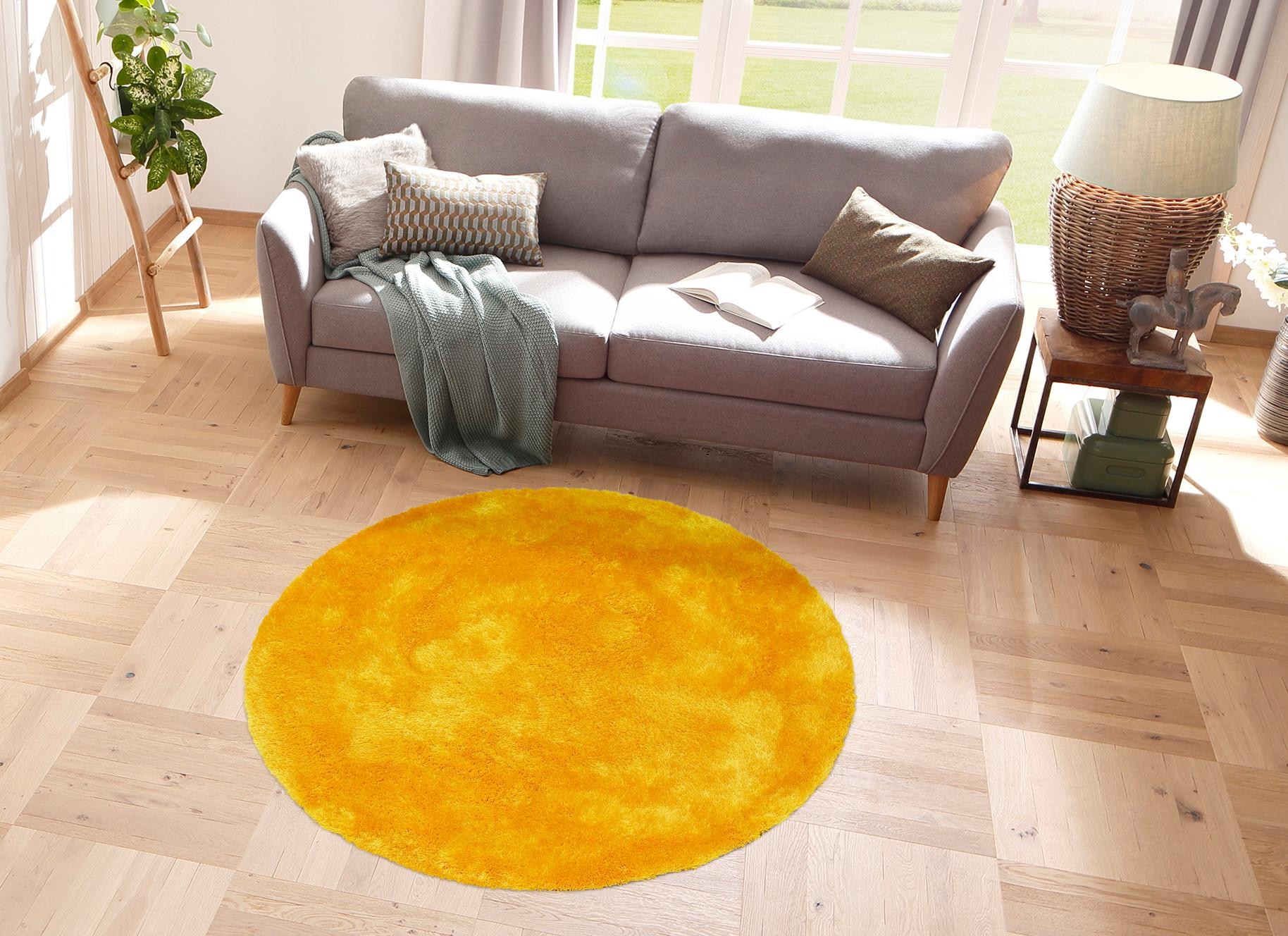 Bruno Banani Hochflor-Teppich »Dana Teppich, Kundenliebling«, rund, 30 mm Höhe, unifarben, Mikrofaser Teppiche, Wohnzimmer, Schlafzimmer, Esszimmer