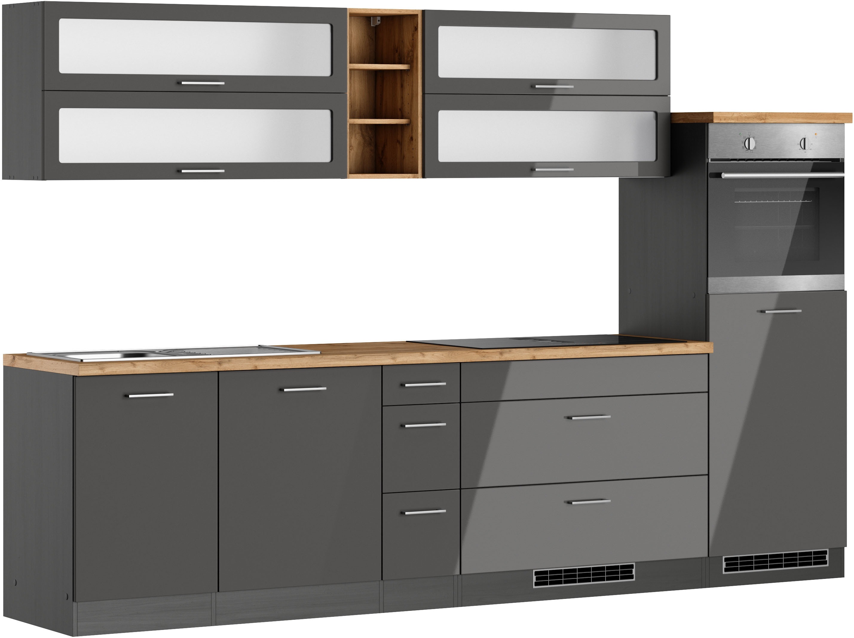 Thumbnail - KOCHSTATION Küchenzeile "KS-Milan, optional mit Muldenlüfter" Breite 300 cm, wahlweise mit E-Geräten, Kochfeld mit Dunst...