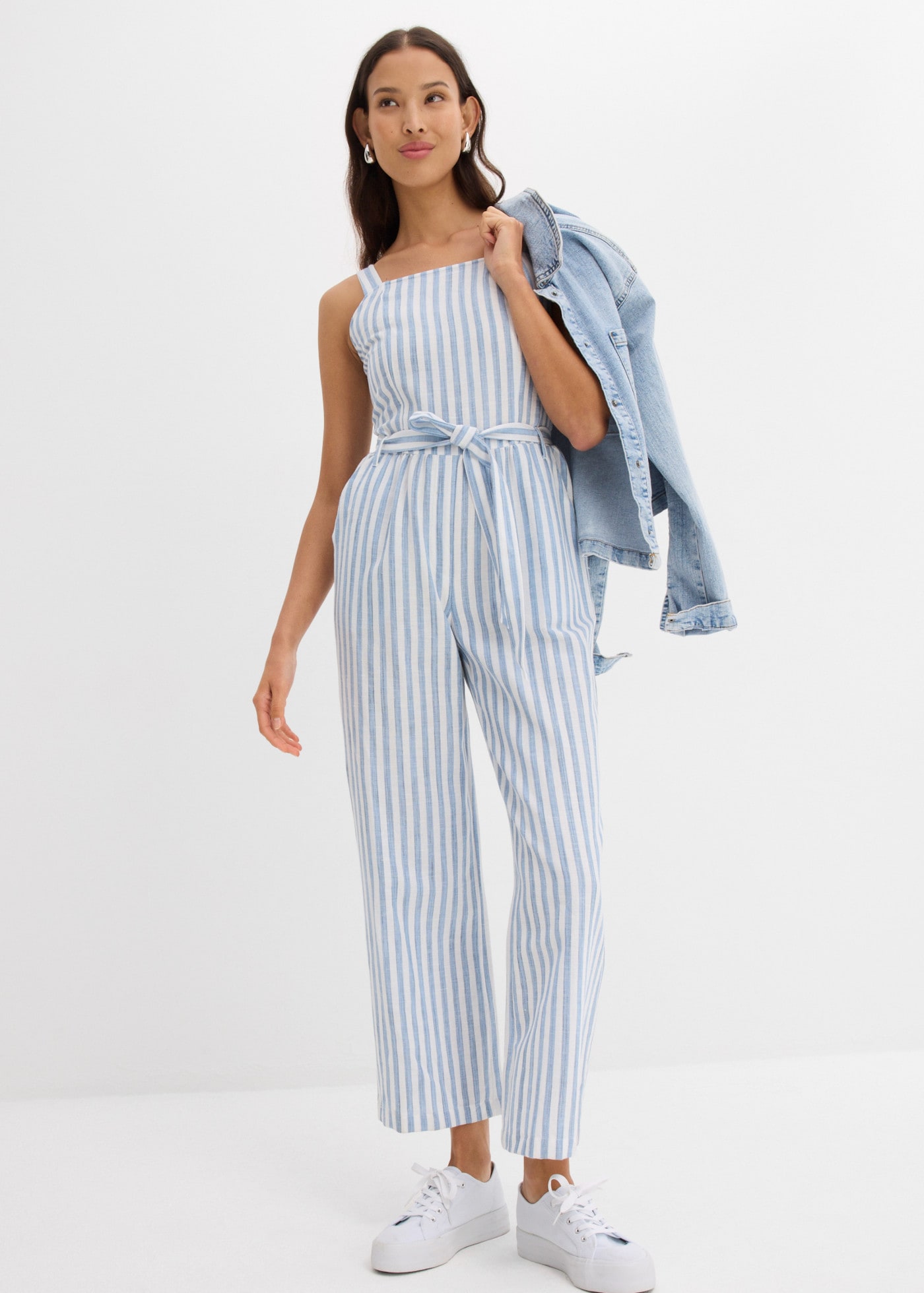 bonprix Jumpsuit loose fit, ärmellos, mit Bindedetails, aus Baumwolle und Leinen