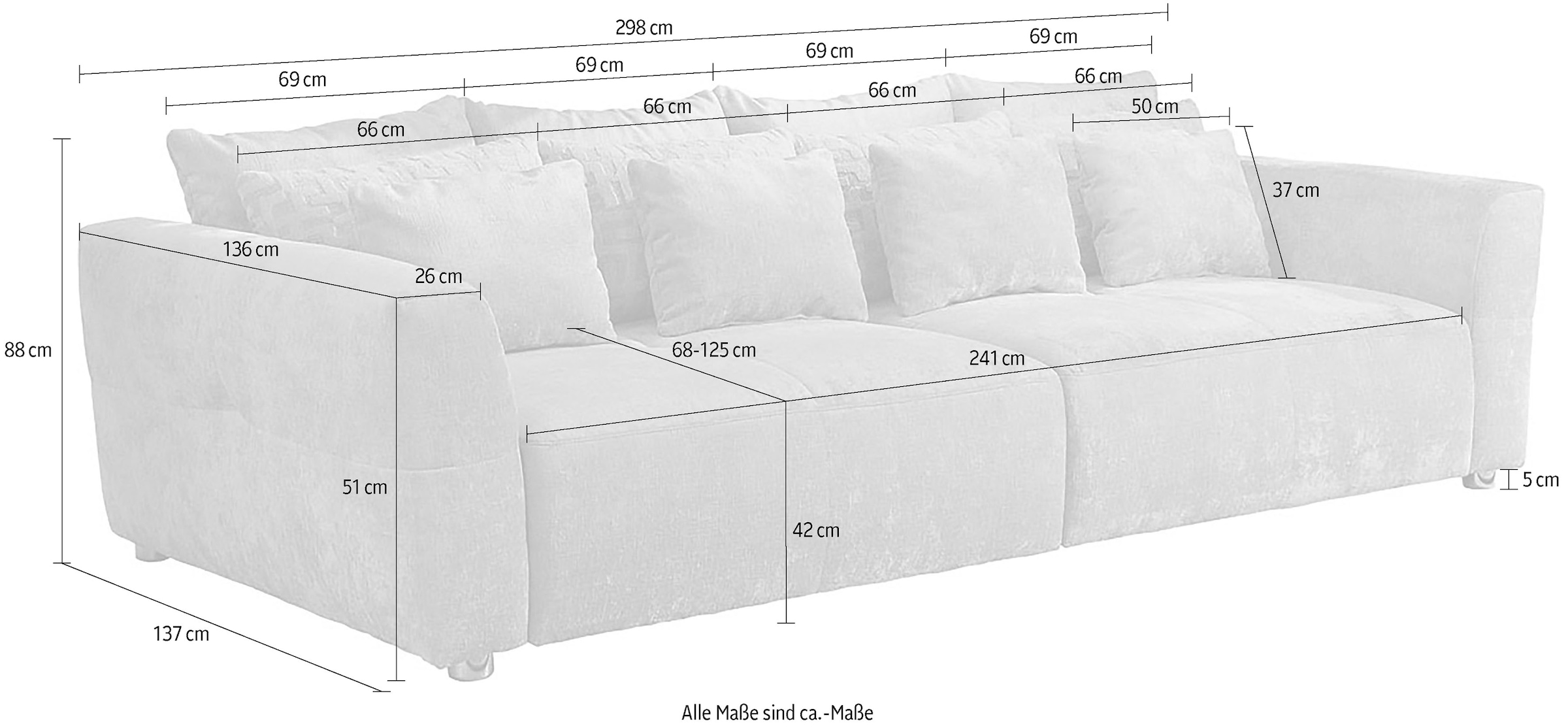 Jockenhöfer Gruppe Big-Sofa »Gulliver«, mit Federkernpolsterung,  Luxusbezugsstoff und 12 Kissen | BAUR
