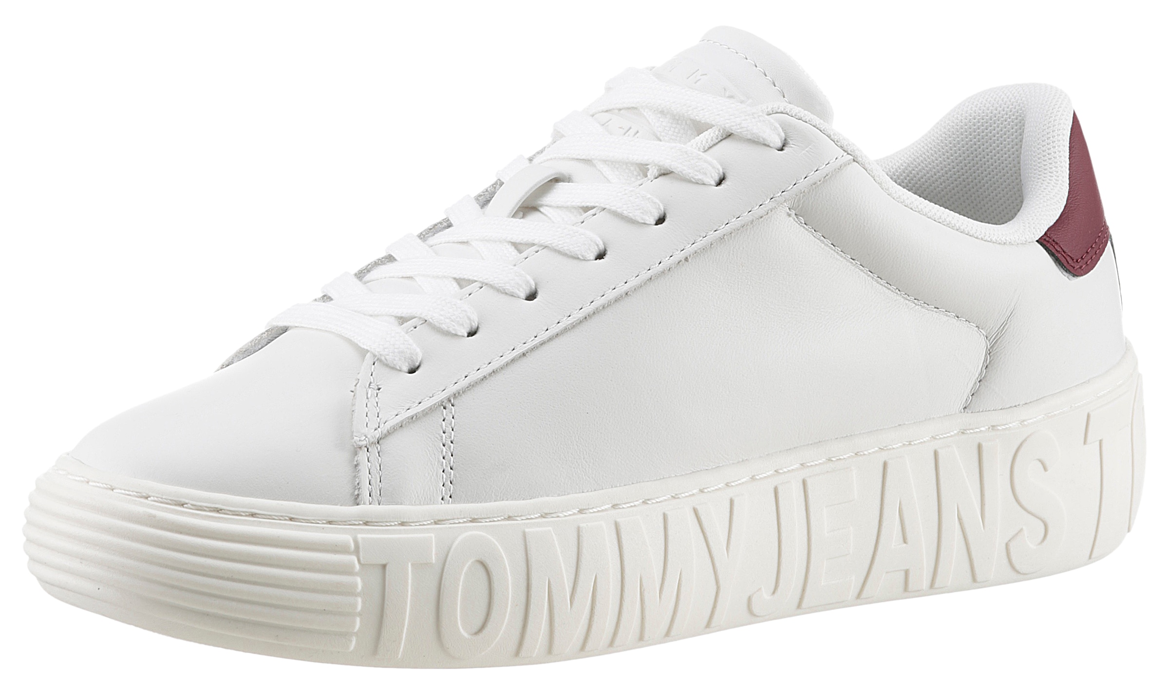 Tommy Jeans Plateausneaker »TJW NEW CUPSOLE LEATH LC«, mit Kontrastbesatz an der Ferse, Freizeitschuh, Halbschuh, Schnürschuh