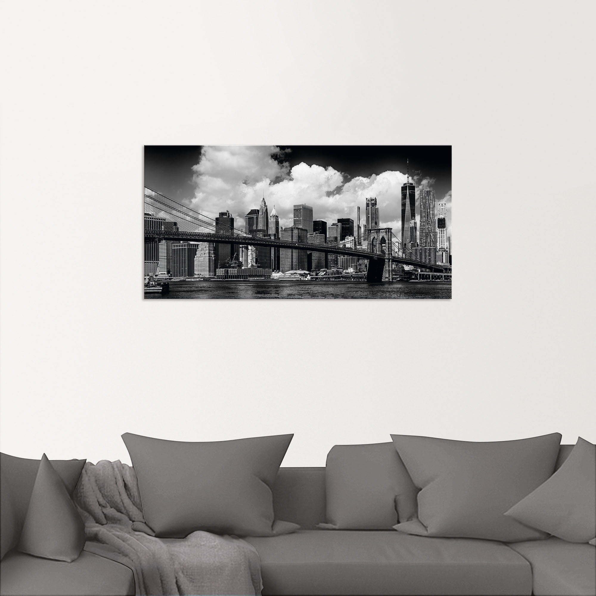 Artland Wandbild »Manhattan Skyline, Brooklyn Bridge«, New York, (1 St.), als Alubild, Outdoorbild, Leinwandbild, Wandaufkleber, versch. Größen