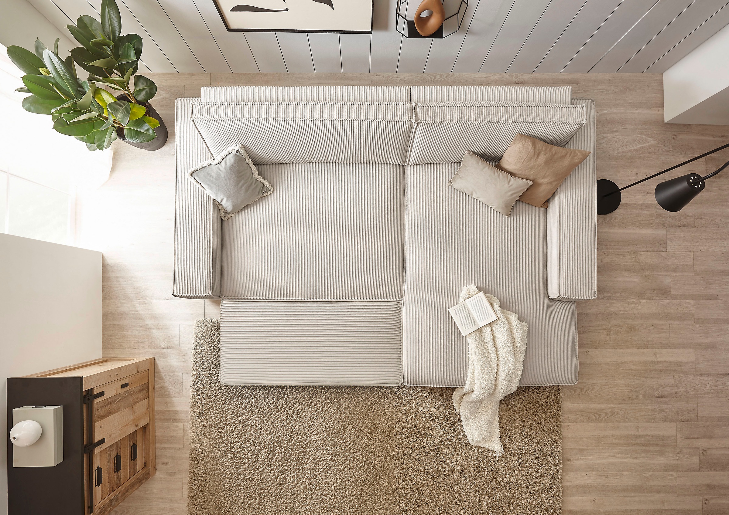 Home affaire Polsterecke »NEU: SHERWOOD XXL tief, L-Form mit Schlaffunktion, Big-Sofa mit Hocker«, (Set, 2 St.), stellbar zum Schlafsofa (Krokodilverbinder), Cord, Leinenoptik