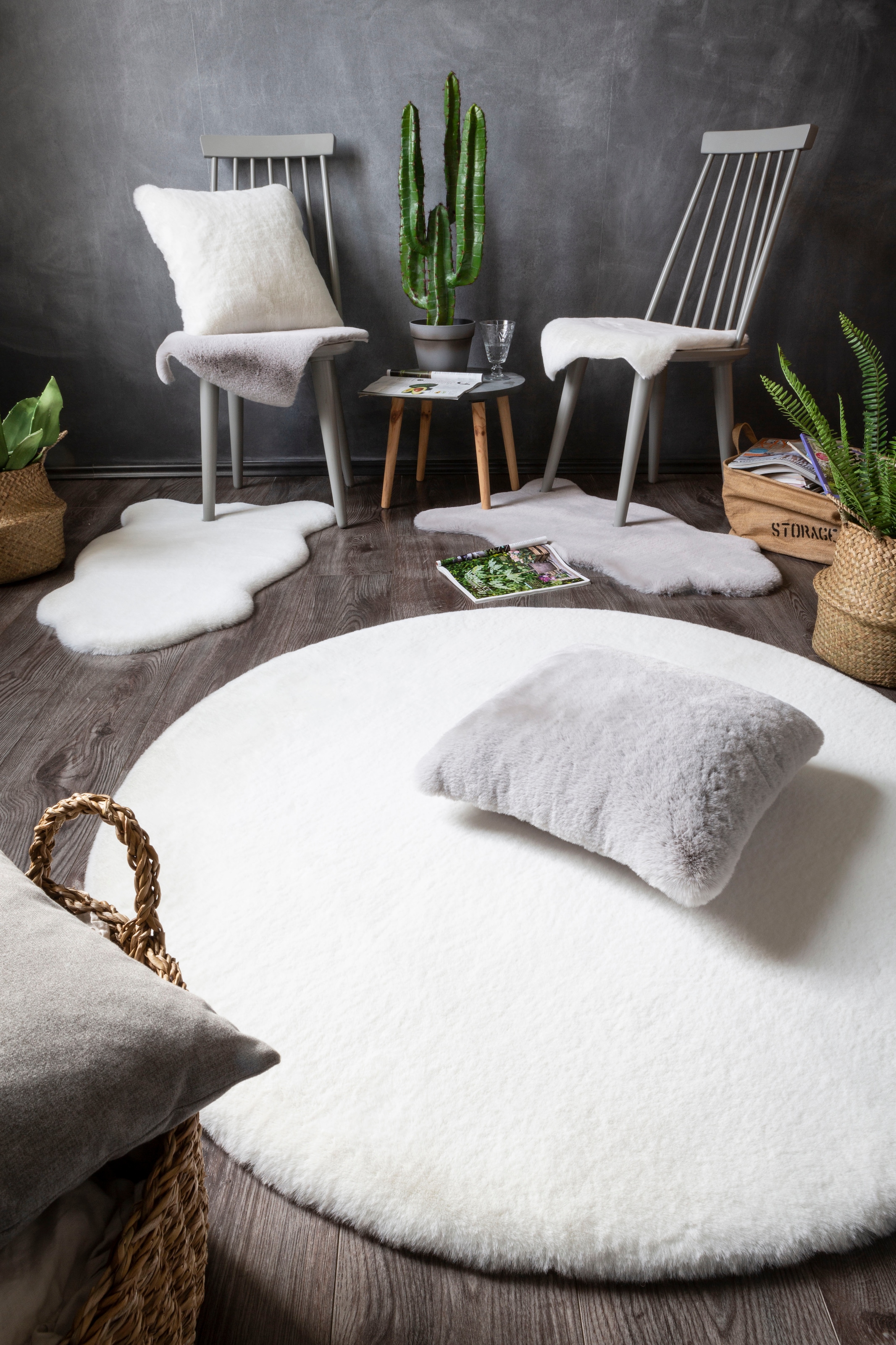 LUXOR living Fellteppich »Novara«, rund, 30 mm Höhe, Kunstfell, Kaninchenfell-Haptik, besonders weicher Hochflor