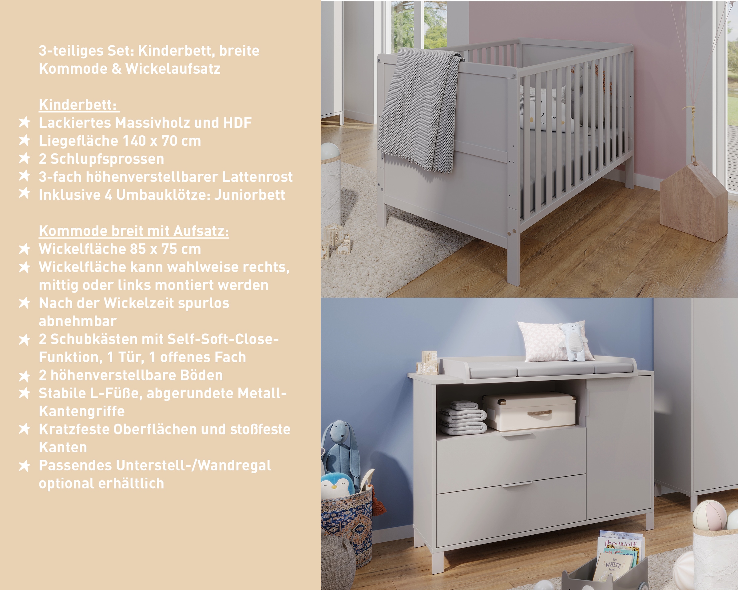 GERMANIA Babymöbel-Set »GW-Alkmaar«, (3 tlg.), mit mitwachsendem Kinderbett