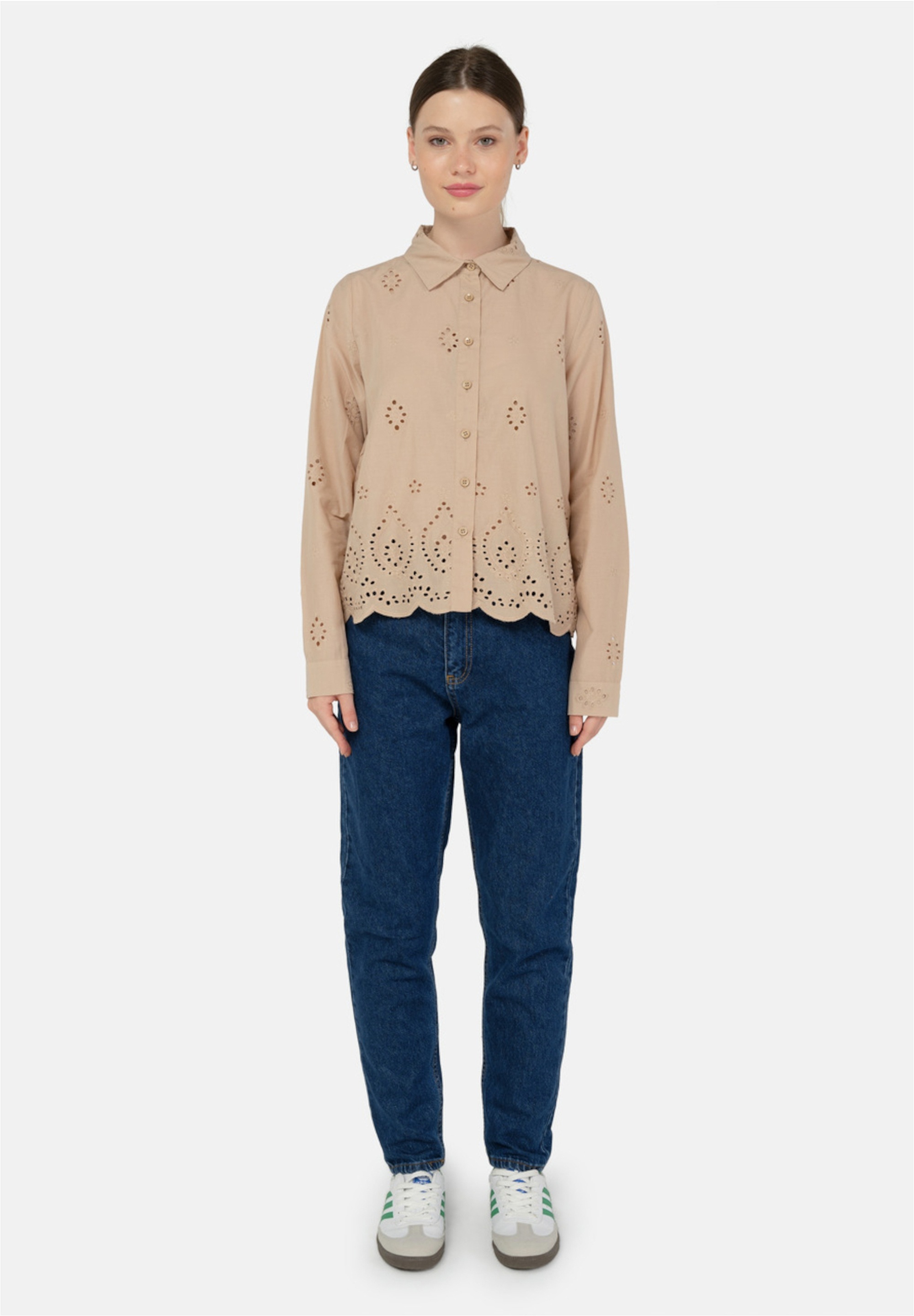 freshlions Klassische Bluse "Kate" 1 Stk. tlg. mit luftigem Lochmuster günstig online kaufen