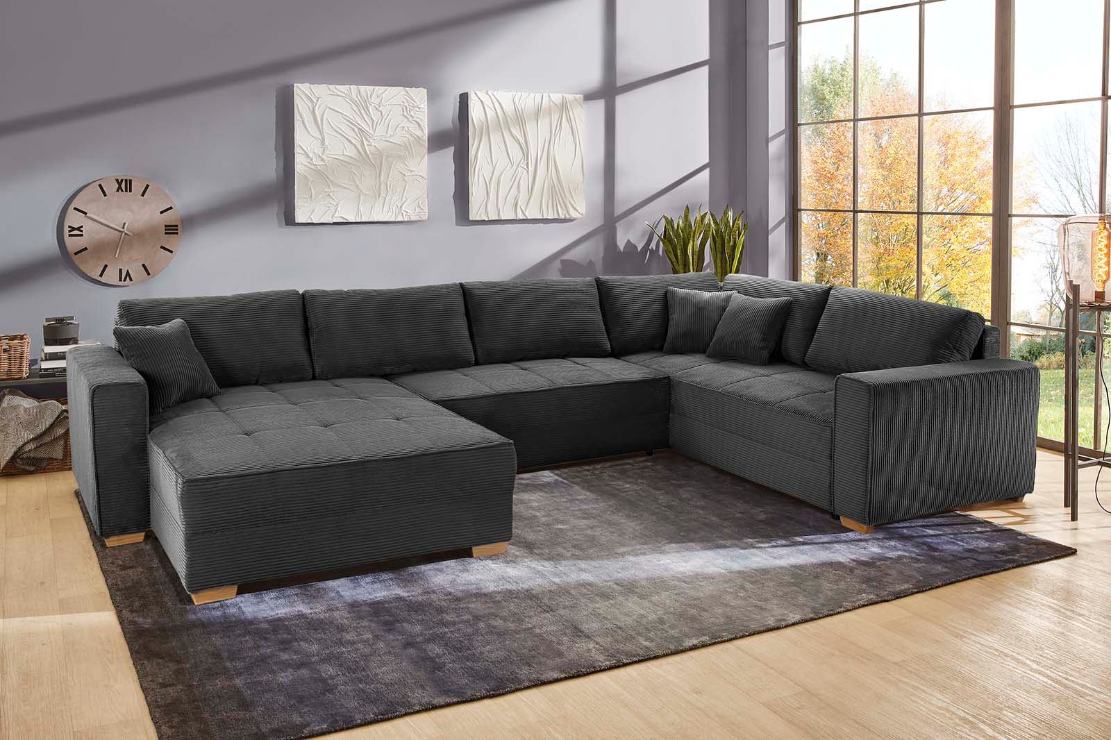 Jockenhöfer Gruppe 1100000002199 "Brixen U-Form, B: 379 cm" mit Schlaffunktion, Bettkasten & Zierkissen