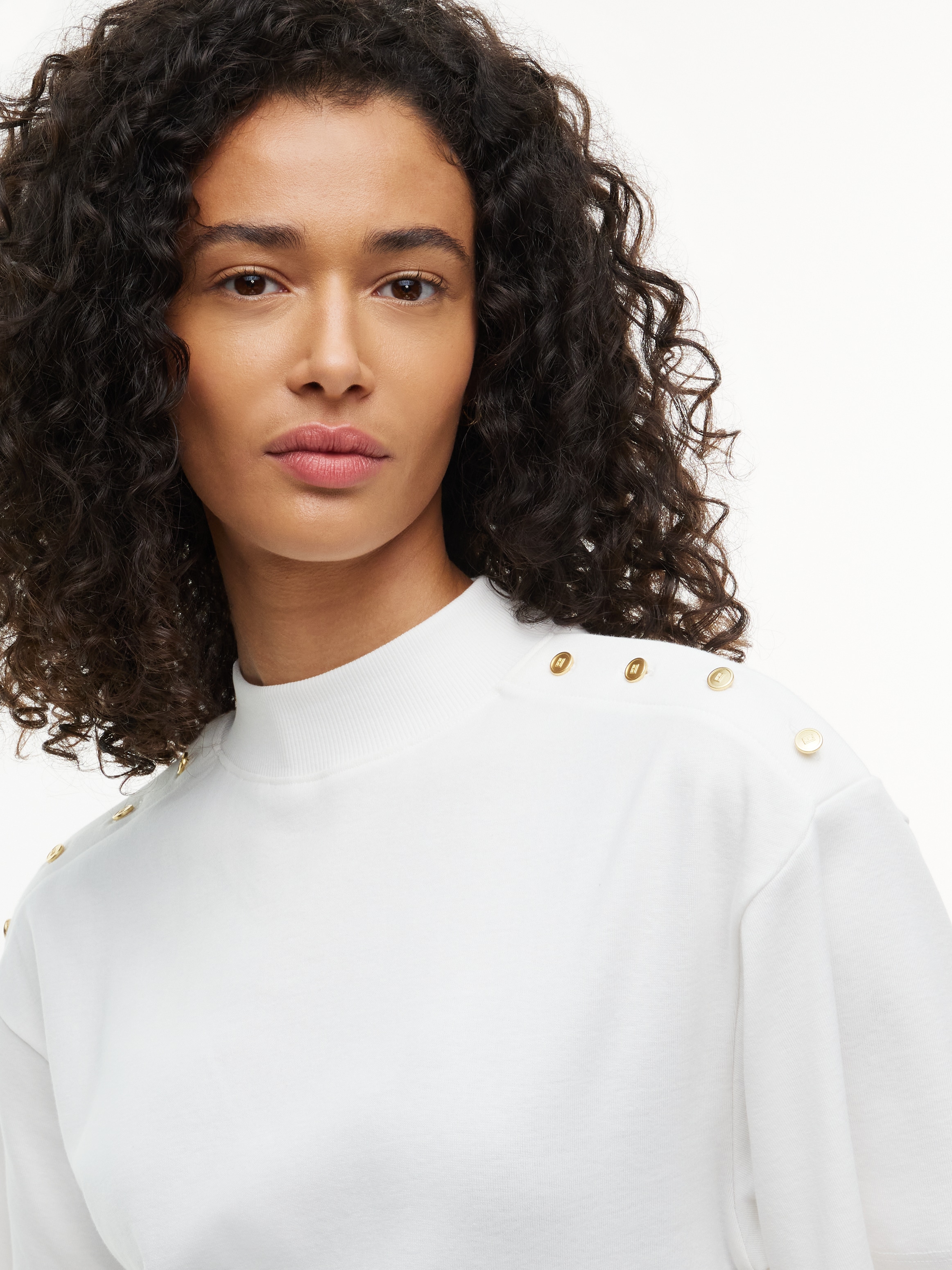 Tommy Hilfiger T-Shirt »GOLD BUTTON HIGH-NK S/S TEE« Baumwolle