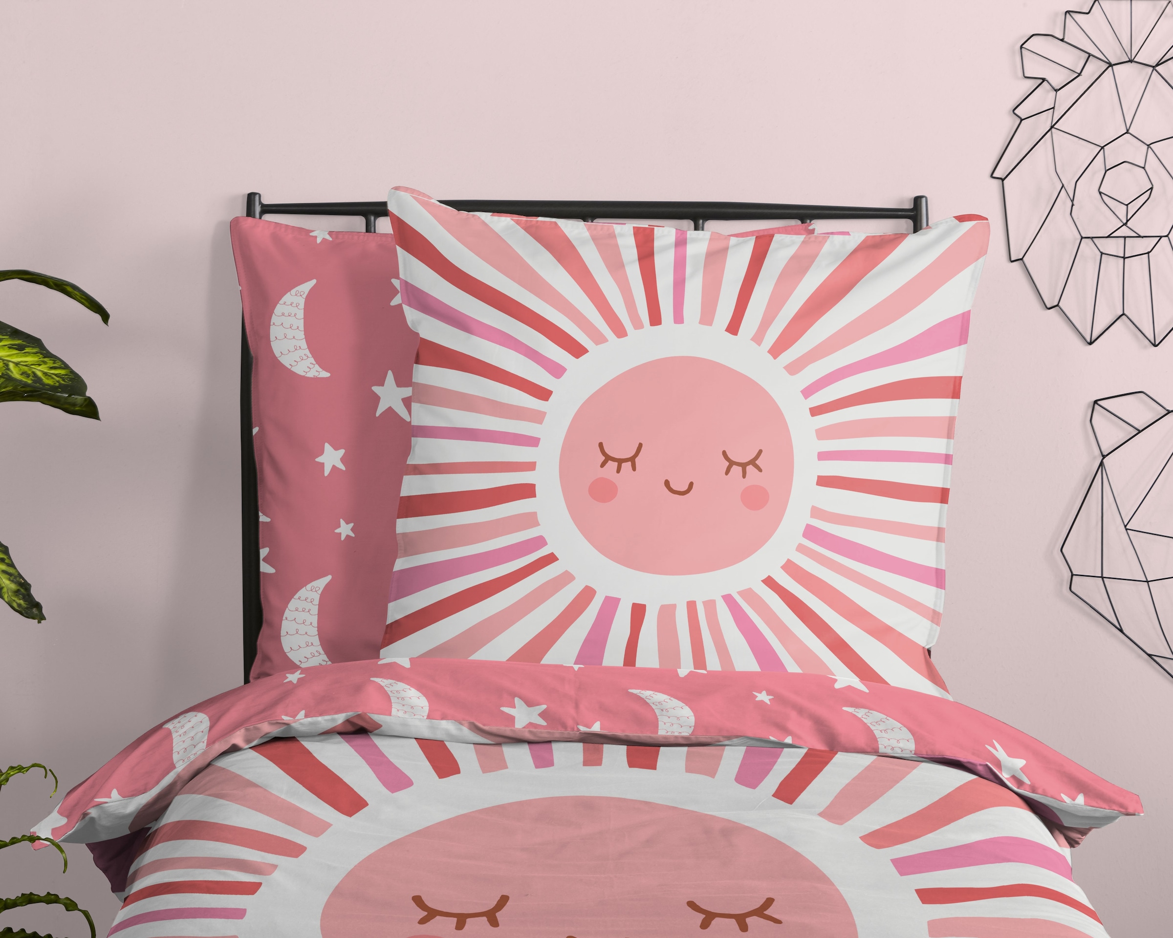 good morning Kinderbettwäsche »Sunnymul«, Baumwolle, 135x200, Reißverschluss, Wendeoptik, Mädchen, Sonne, Rosa