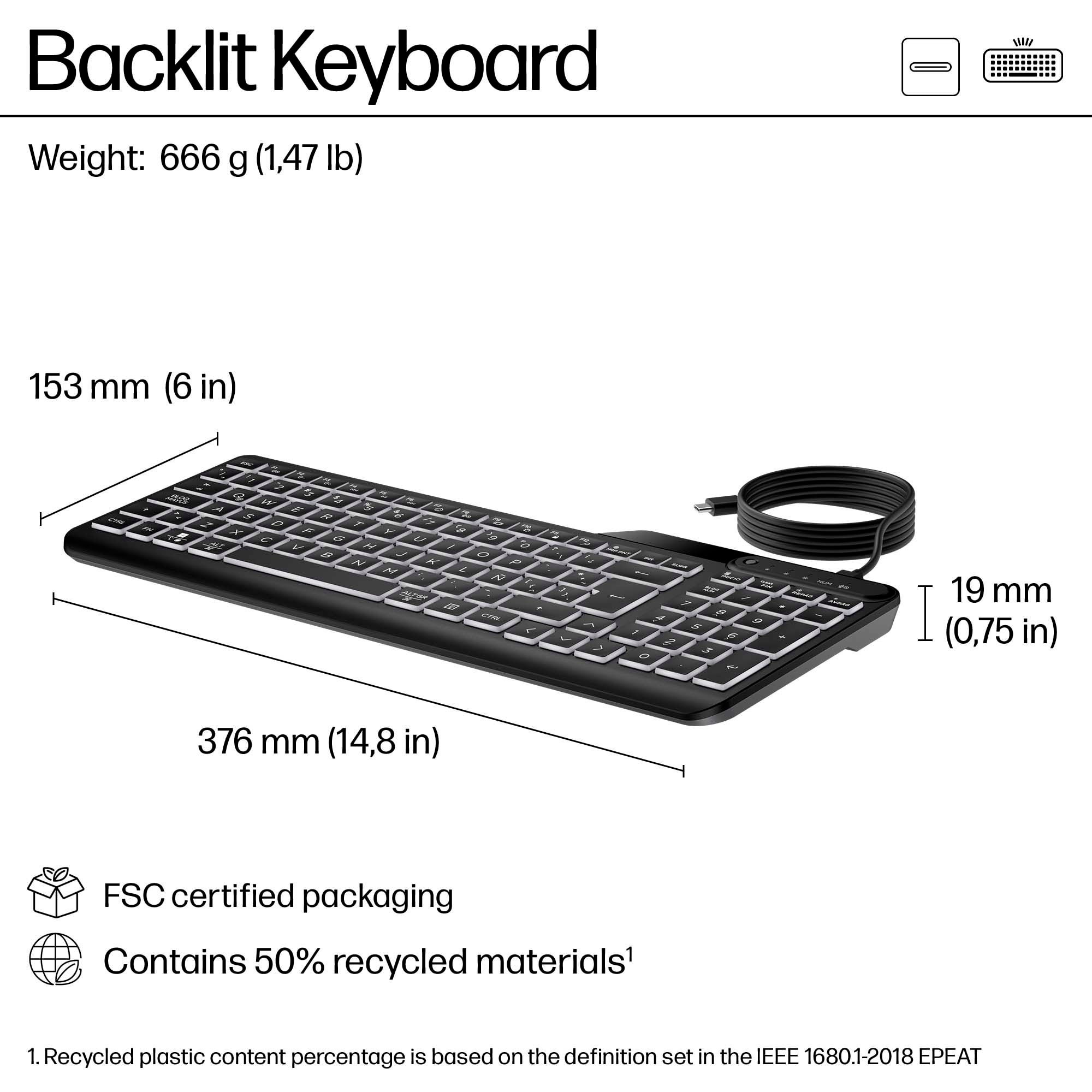 HP Tastatur »400 Backlit Wired Keyboard«, (Ziffernblock-Fn-Tasten)