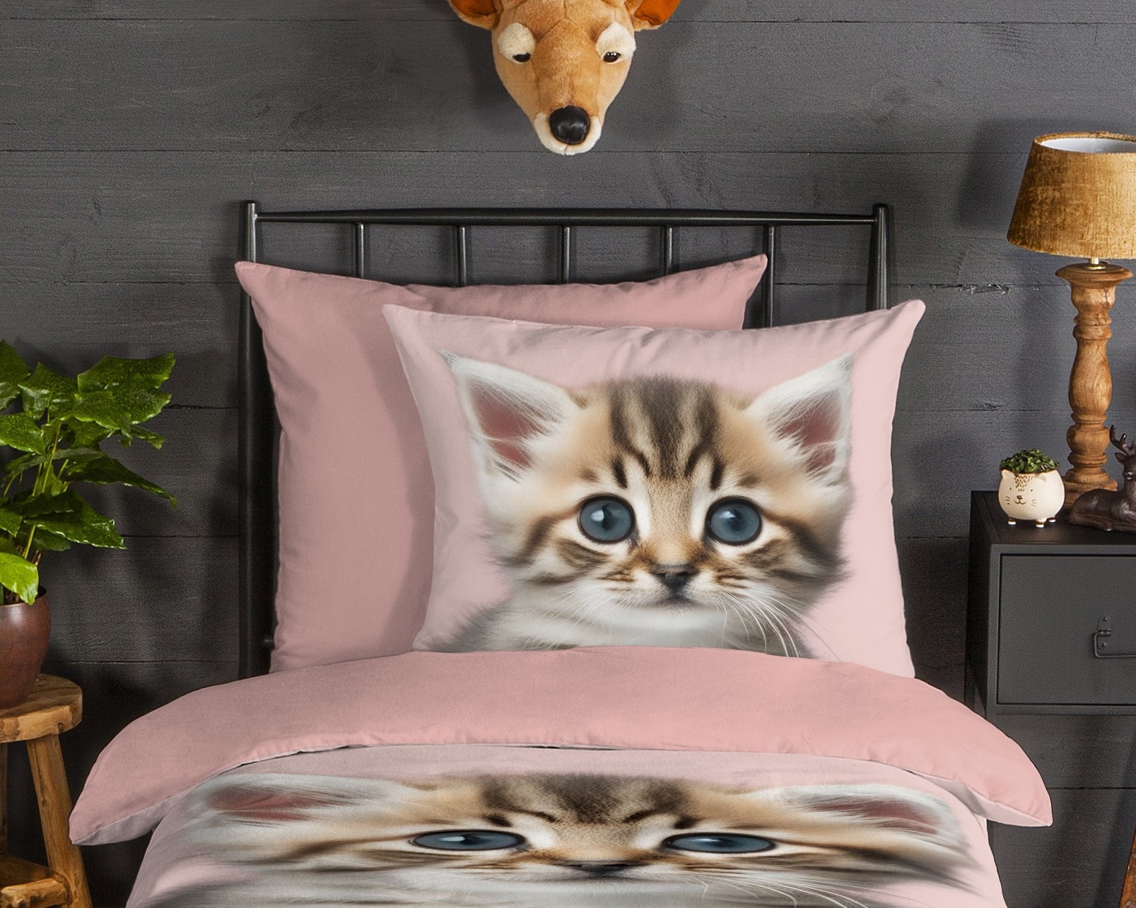 good morning Kinderbettwäsche »Meow«, Flanell, Biber, 135x200, Warm, Wendeoptik, Kind, Mädchen, Katze, Rosa