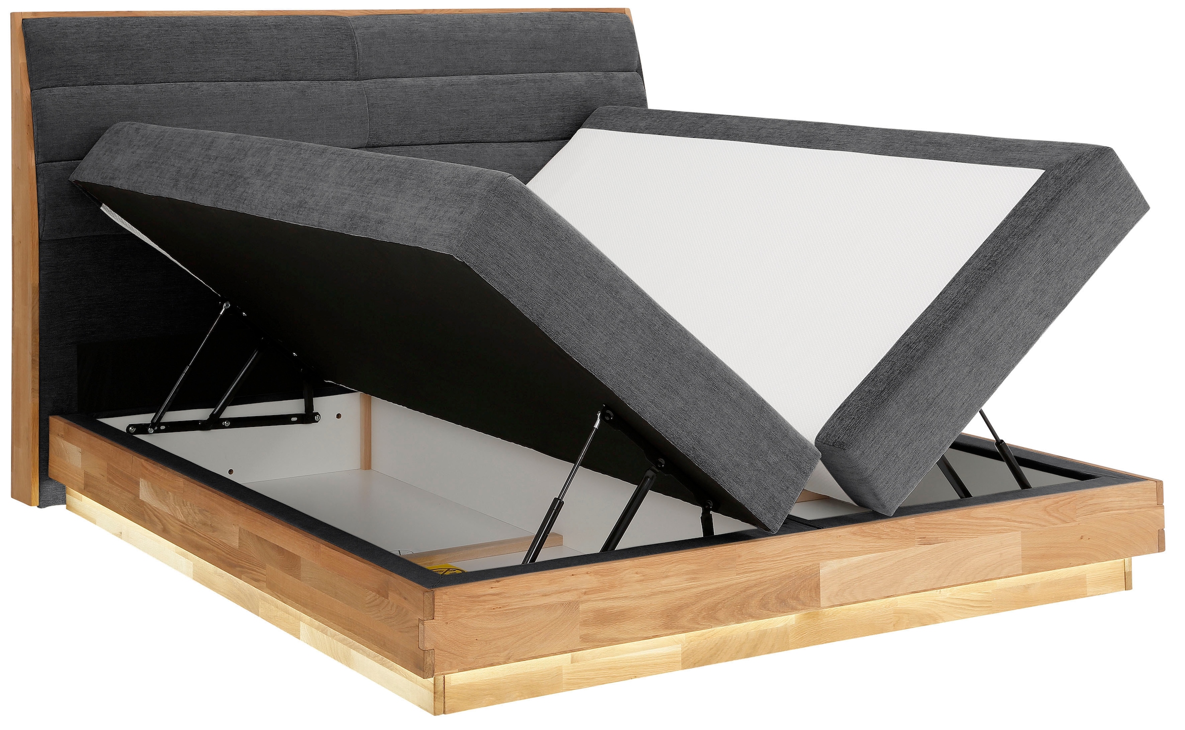 OTTO products Boxspringbett, LED-Beleuchtung, mit zertifizierten, recycelten Bezugsstoffen