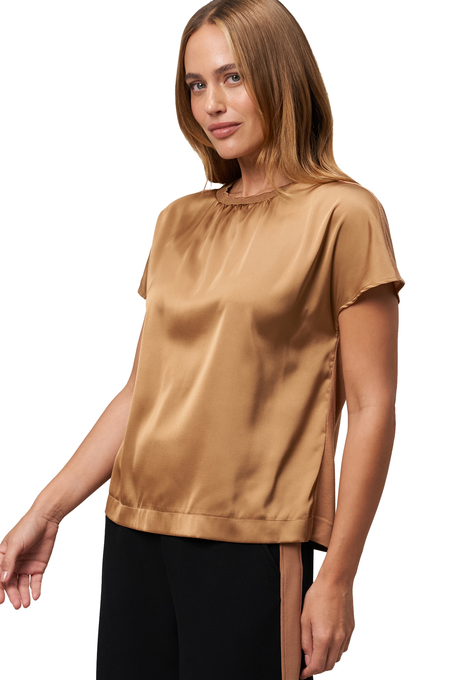 Zero Kurzarmshirt "zero Satinshirt mit Wellensaum", (1 tlg.), drapiert /ger günstig online kaufen