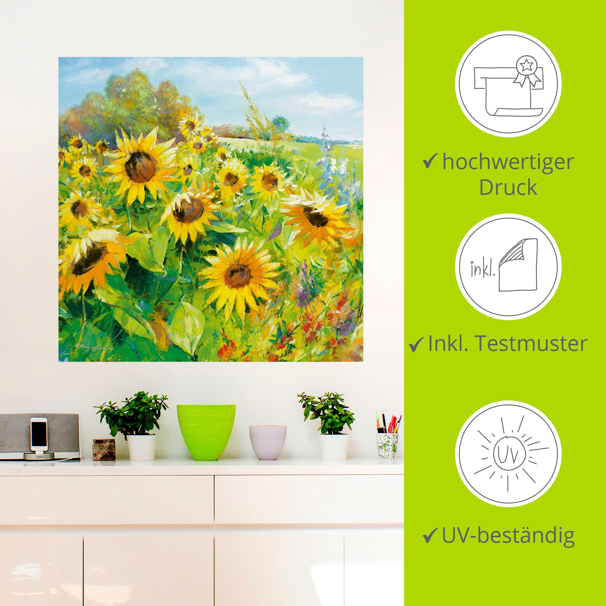 Artland Wandbild »Sommerwiese mit Sonnenblumen«, Blumenwiese, (1 St.), als Alubild, Outdoorbild, Leinwandbild, Poster, Wandaufkleber
