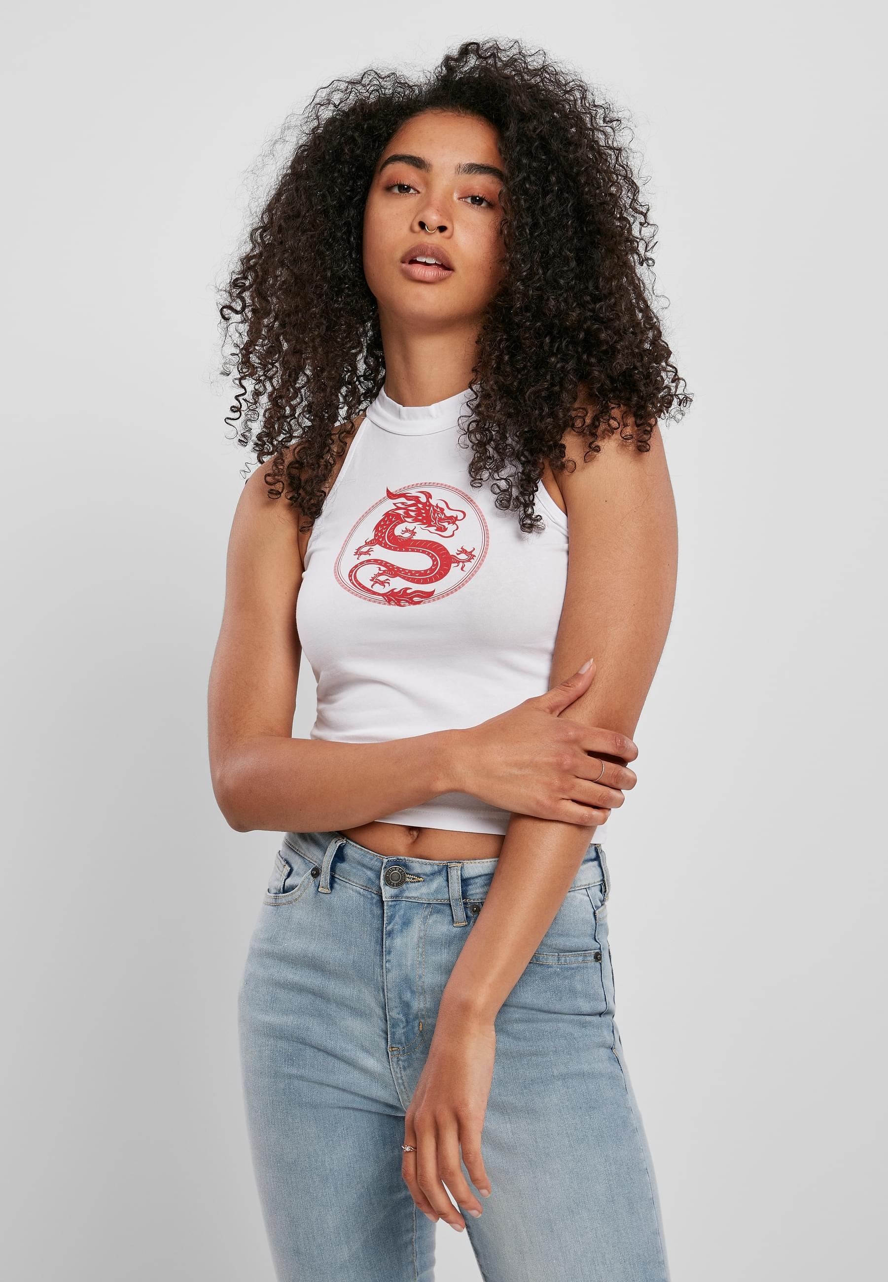 Thumbnail - MisterTee Muskelshirt "MisterTee Damen Ladies Dragon Turtleneck Short Top", (1 tlg.)