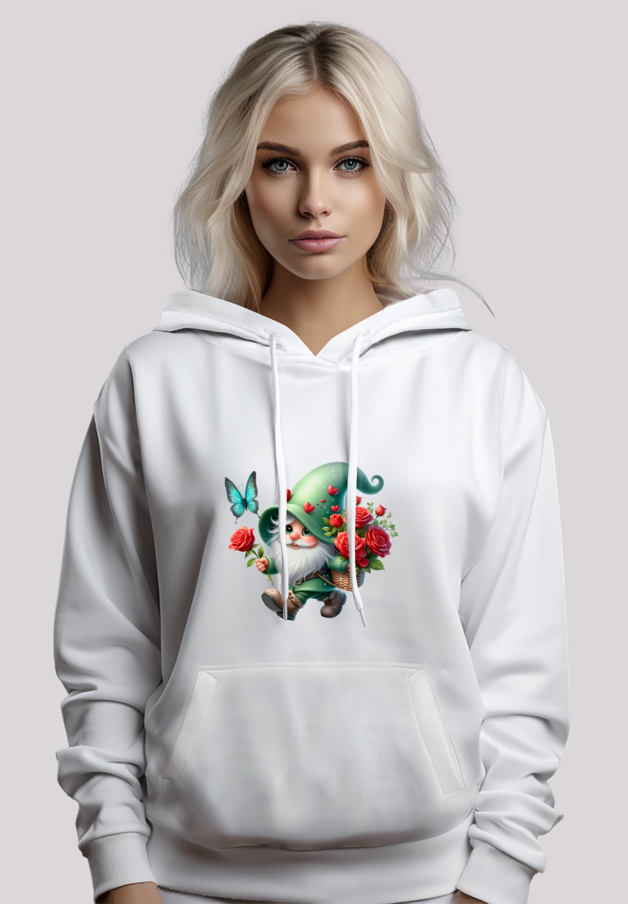F4NT4STIC Kapuzenpullover »Gnom Frühling Blumen Schmetterling«, Premium Qualität