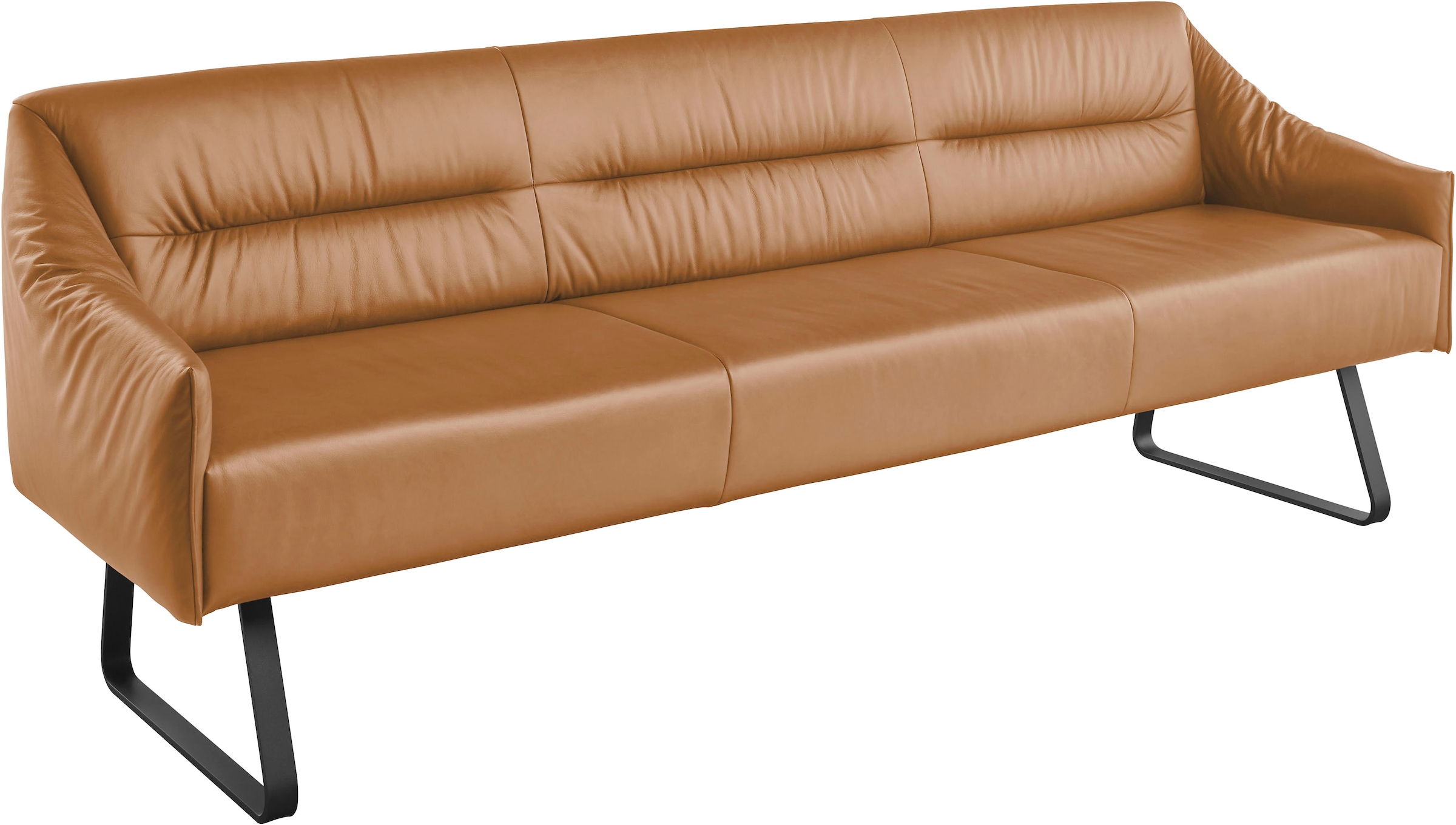 Essbank MUSTERRING "JustB SP500", gelb (kurkuma), B:232cm H:86cm T:70cm, Sitzbänke, Essbank, Metallkufe schwarz, verschiedene Farben, Breite 220 oder 250 cm