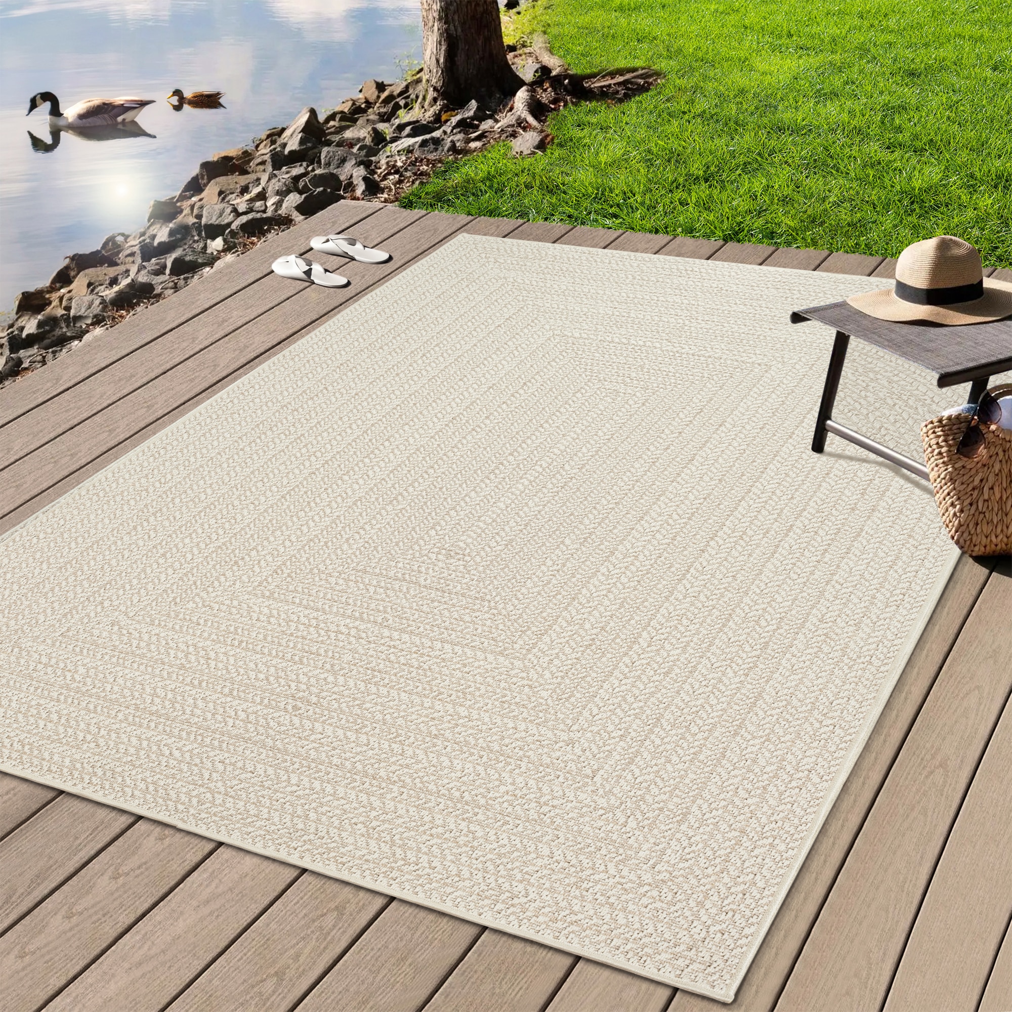 Teppich MERINOS "Kenzy 1", beige (natur), B:140cm H:10mm L:200cm, Polypropylen, Teppiche, Teppich, robuster In- und Outdoor Teppich im natürlichen Jute-Look, wetterfest