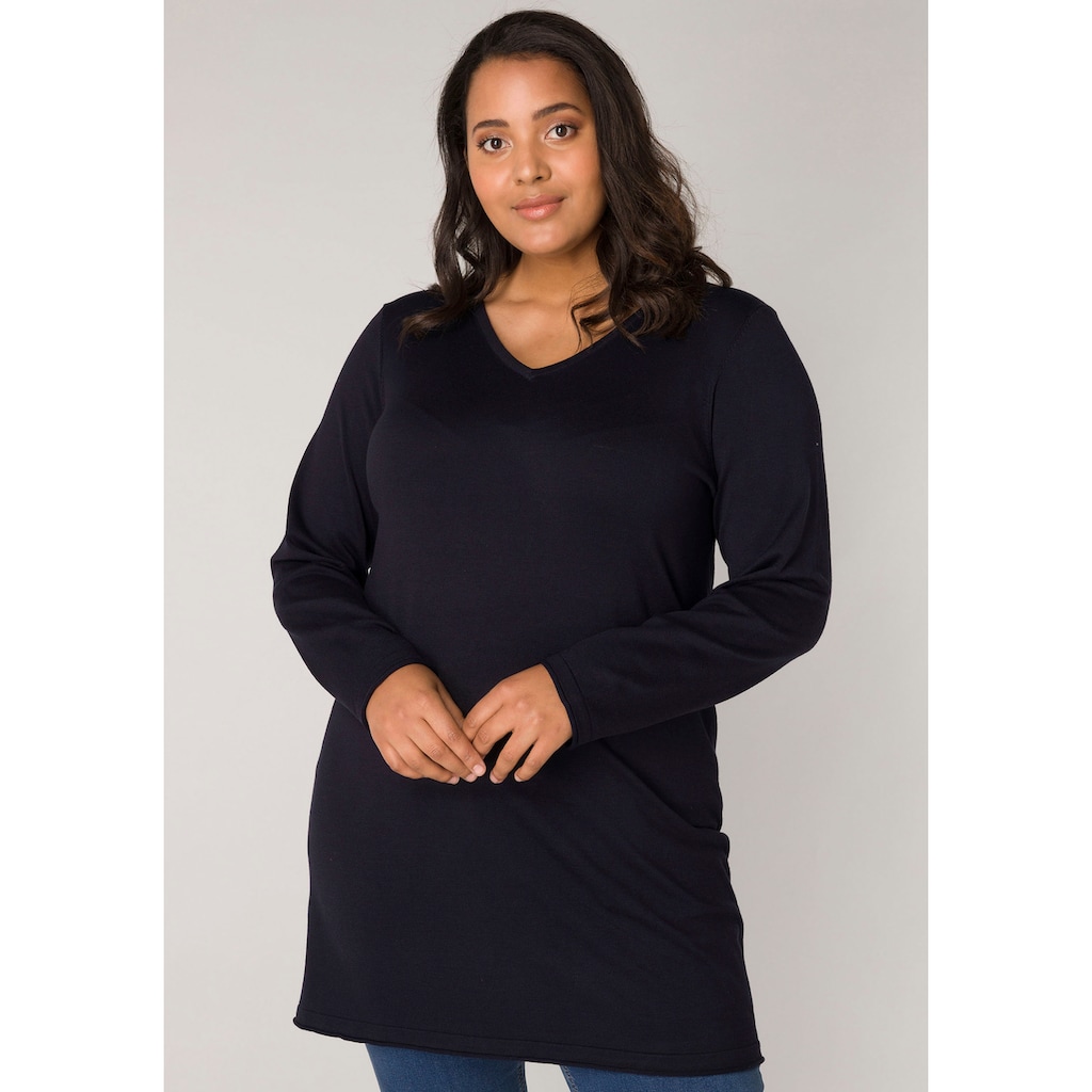 Base Level Curvy V-Ausschnitt-Pullover »BAS-ANINE-LONG«, Feinstrick-Qualität