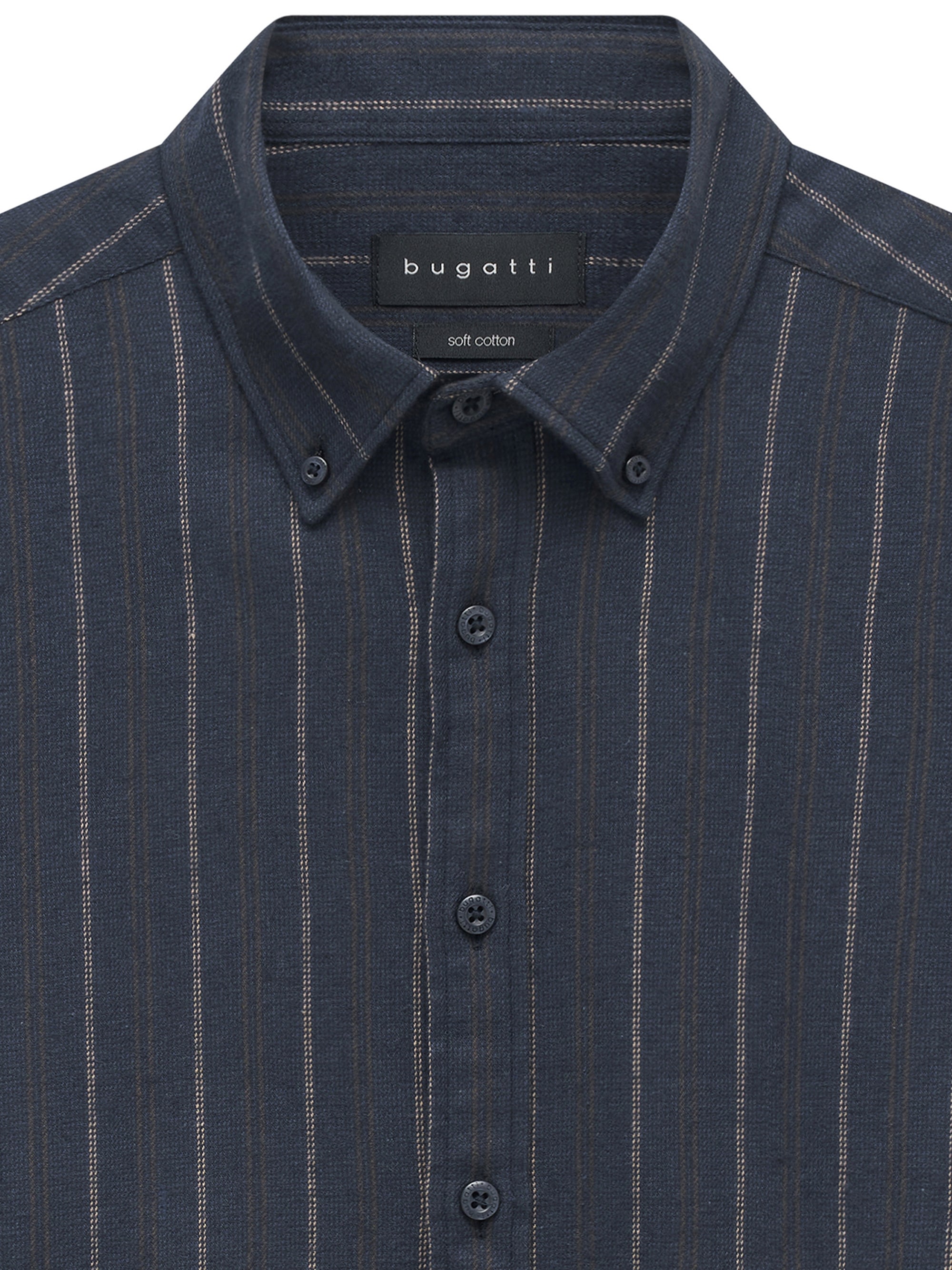 bugatti Langarmhemd »Modern Fit« Modern Fit Flanell Gestreift Button-Down