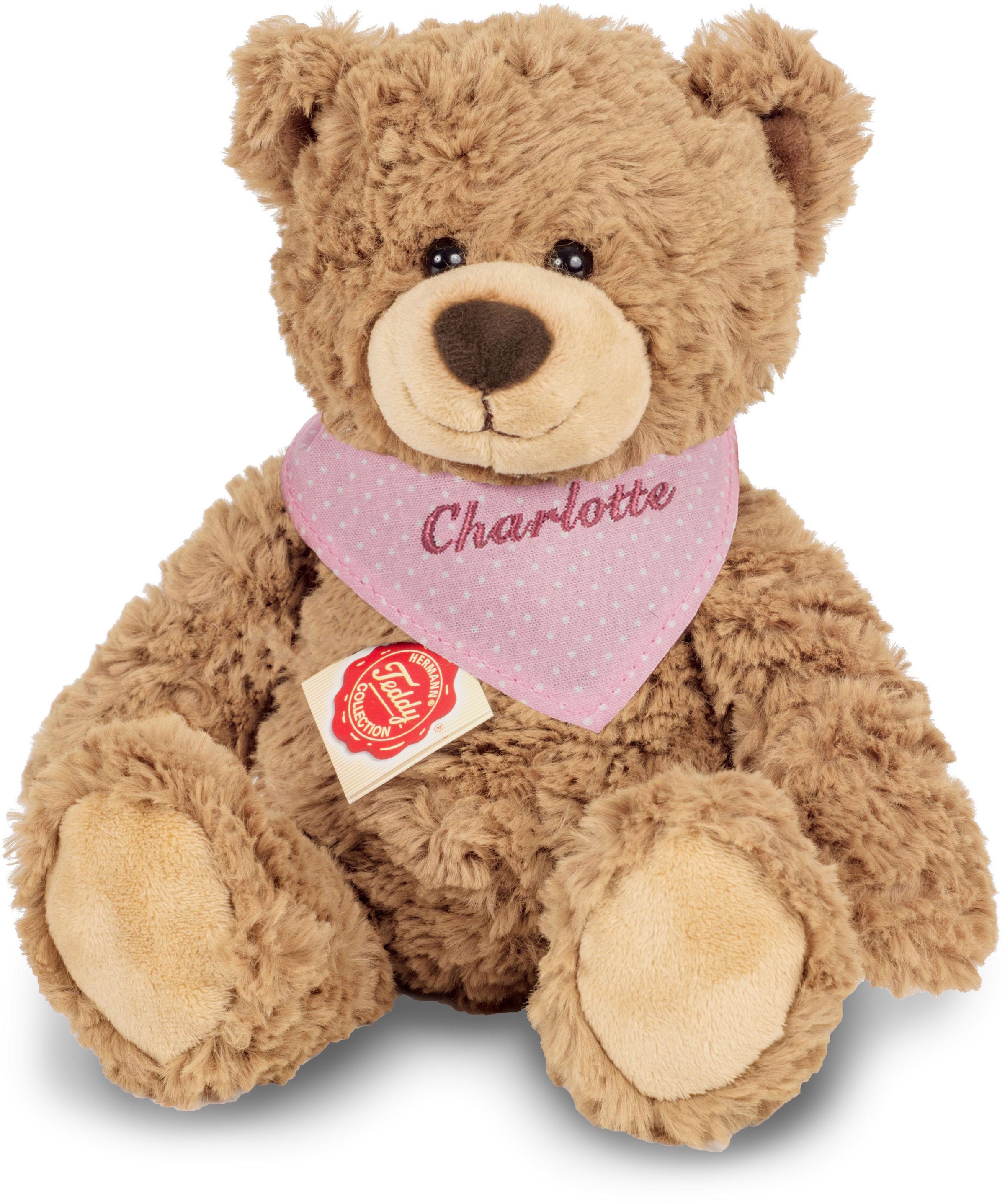 Kuscheltier Teddy hellbraun mit rosa Halstuch, 30 cm