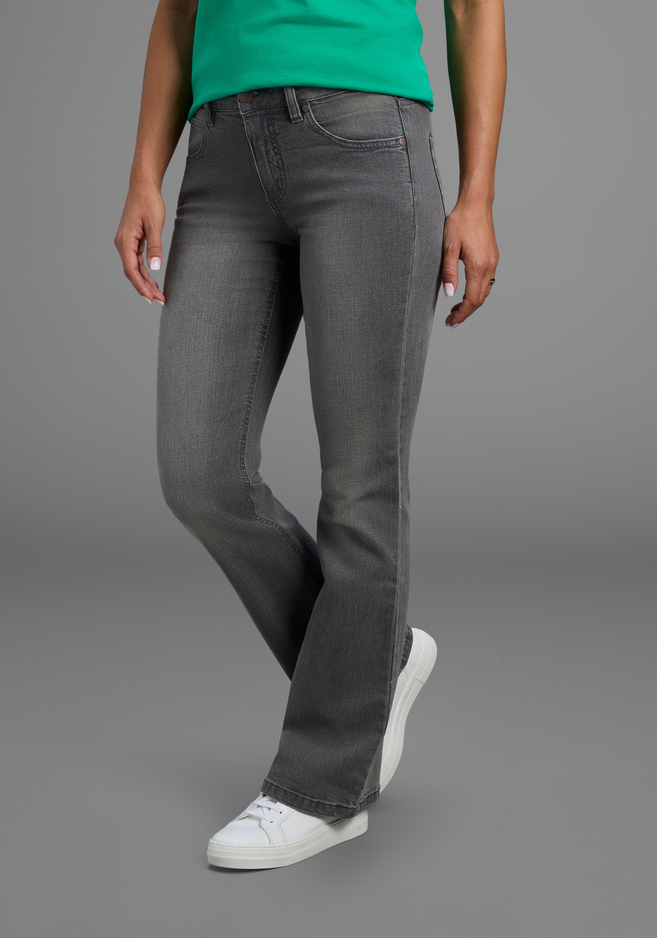 Arizona Bootcut-Jeans "Bund mit seitlichem Gummizugeinsatz", hohe Leibhöhe, günstig online kaufen
