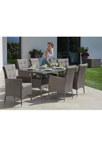 Garten-Essgruppe »Mailand«, (19 tlg.), 6 Sessel, Tisch 150x80 cm, Polyrattan, mit...