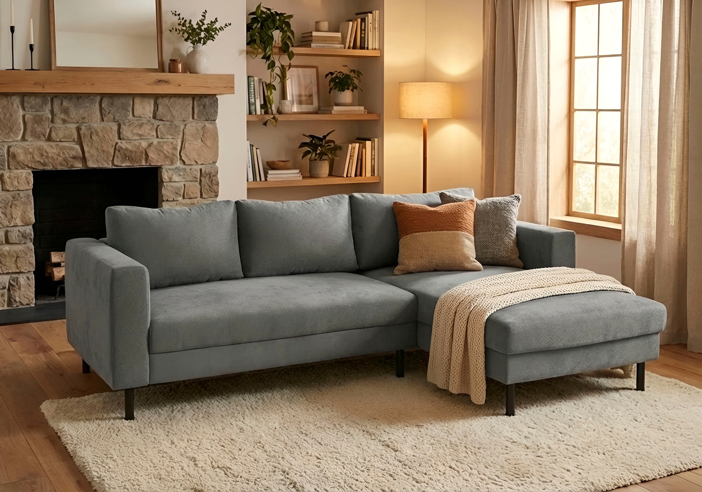 TRENDMANUFAKTUR 1100000002199 "Amazing II, wahlw. mit Schlaffunktion & Bettkasten, Fuß schwarz" Recamiere beidseitig montierbar, L-Form,in Cord o. Struktur, B: 232 cm