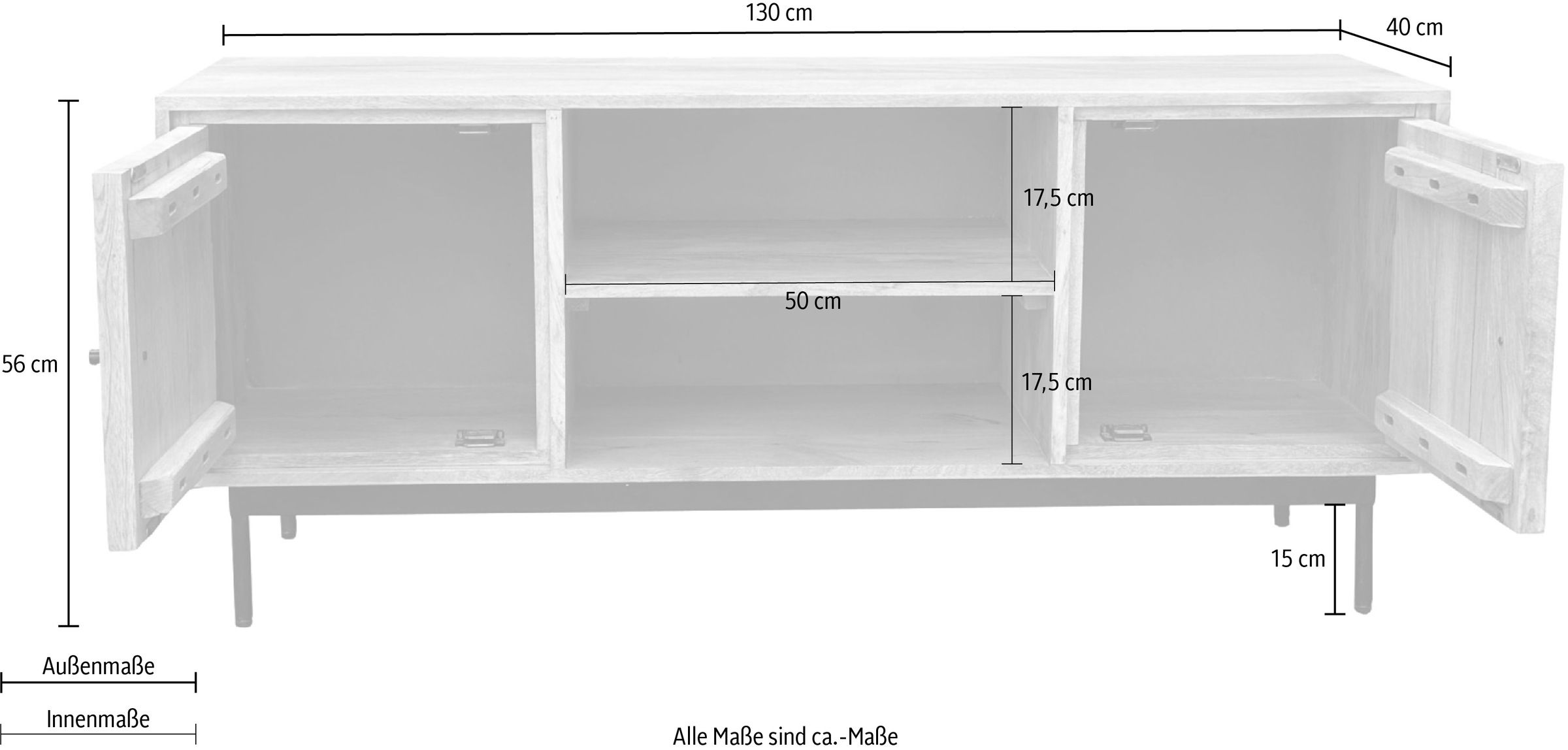 SIT Lowboard 1 Stk. tlg. Massives Lowboard mit variablen Böden & 2 Kabeldurchführungen