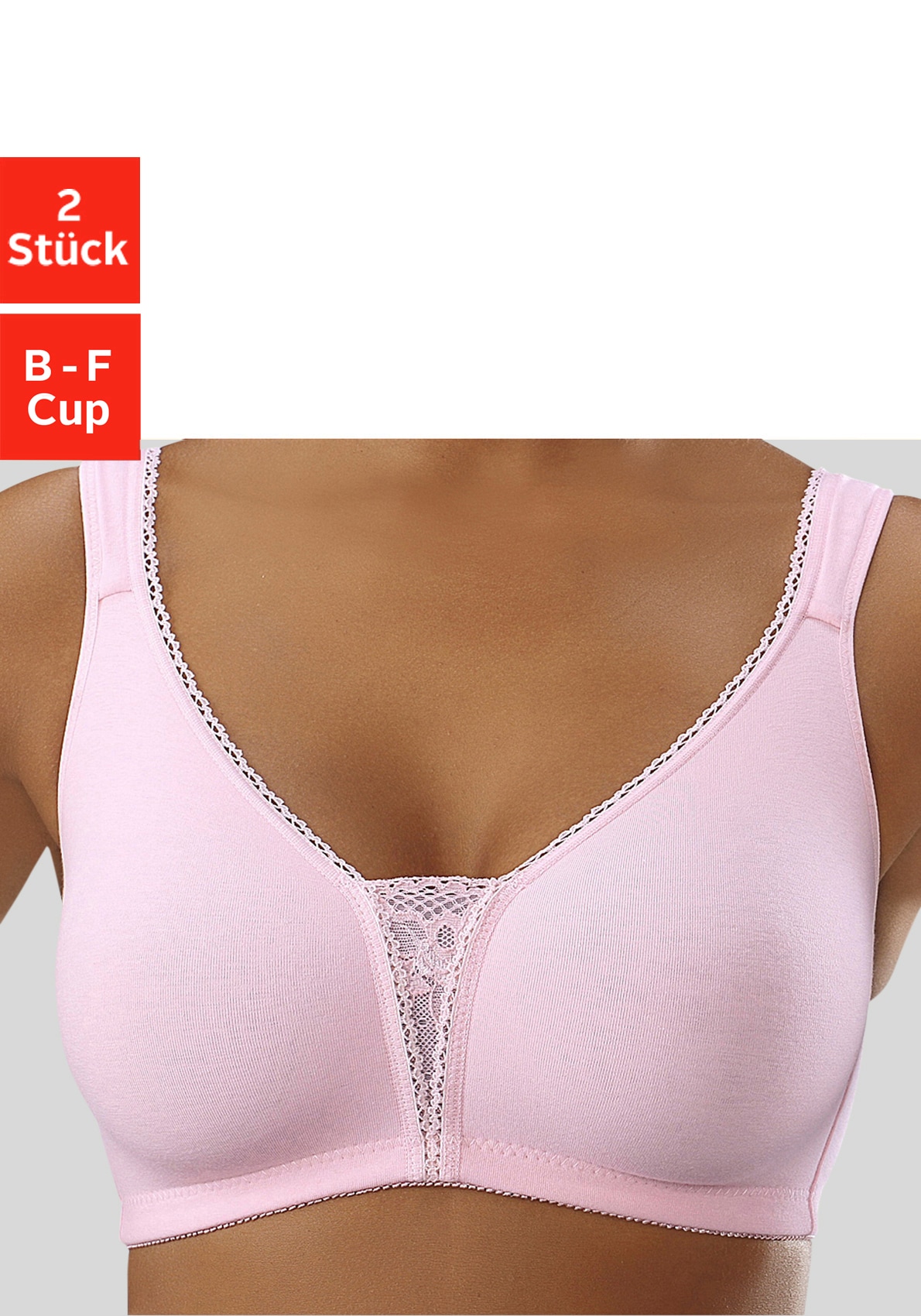 petite fleur by Lascana Soft-BH Packung, ohne Bügel, Baumwolle mit Spitzen-Details, große Größen, bequemer BH