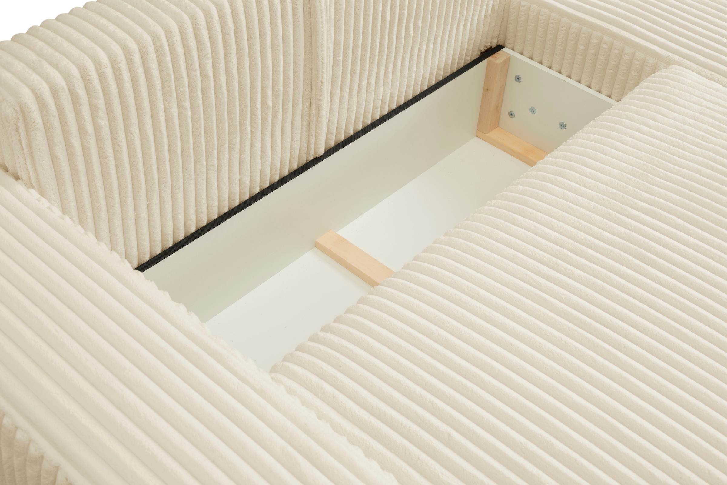 WERK2 Ecksofa »Rotterdam-L, kuschelweicher Cord oder Breitcord, L-Form, Breite 267 cm«, Design Ecksofa mit Schlaffunktion & Bettkasten, Breitcord, Creme