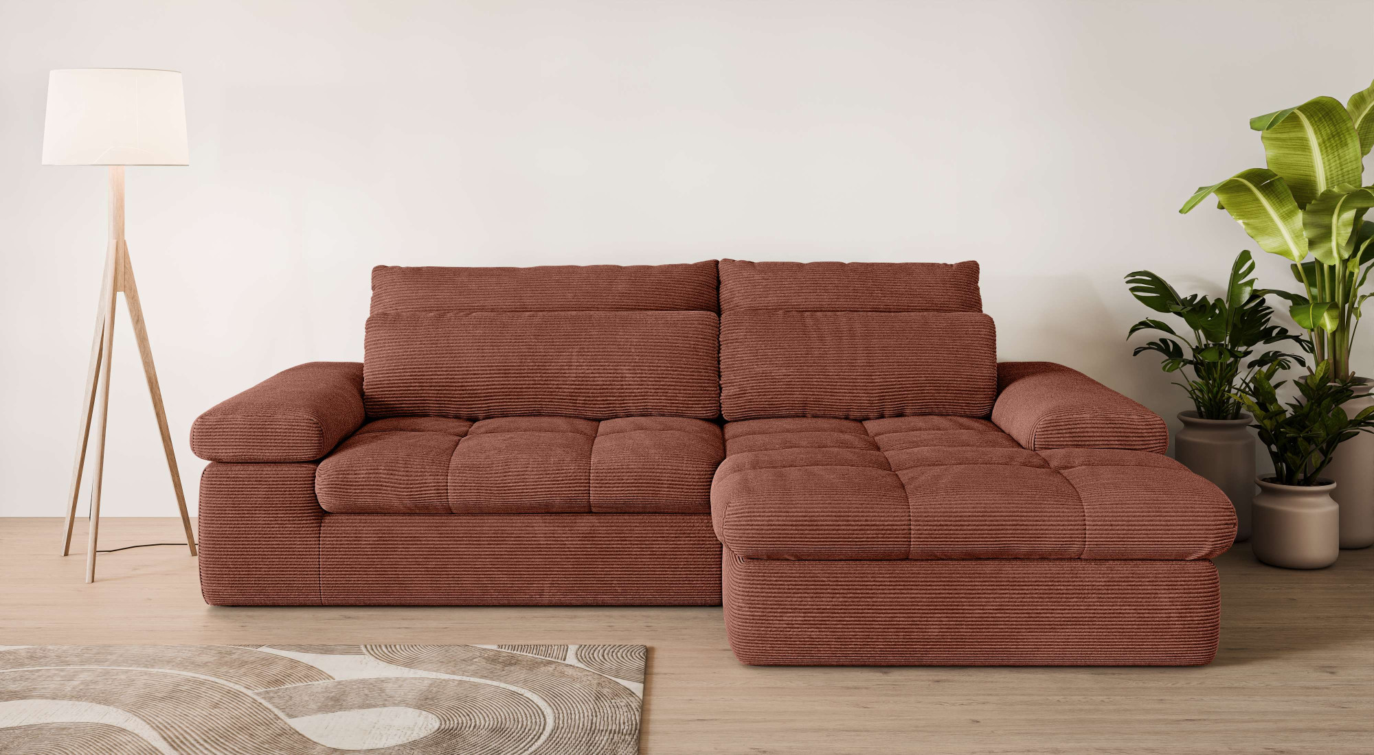 Home affaire Ecksofa "ALVERIE mit Recamiere, moderne Steppung, Maße: B/T/H 274/203/106 cm" L-Form mit Wellenunterfederung, mit 4 Rückenkissen, pflegeleicht Stoff