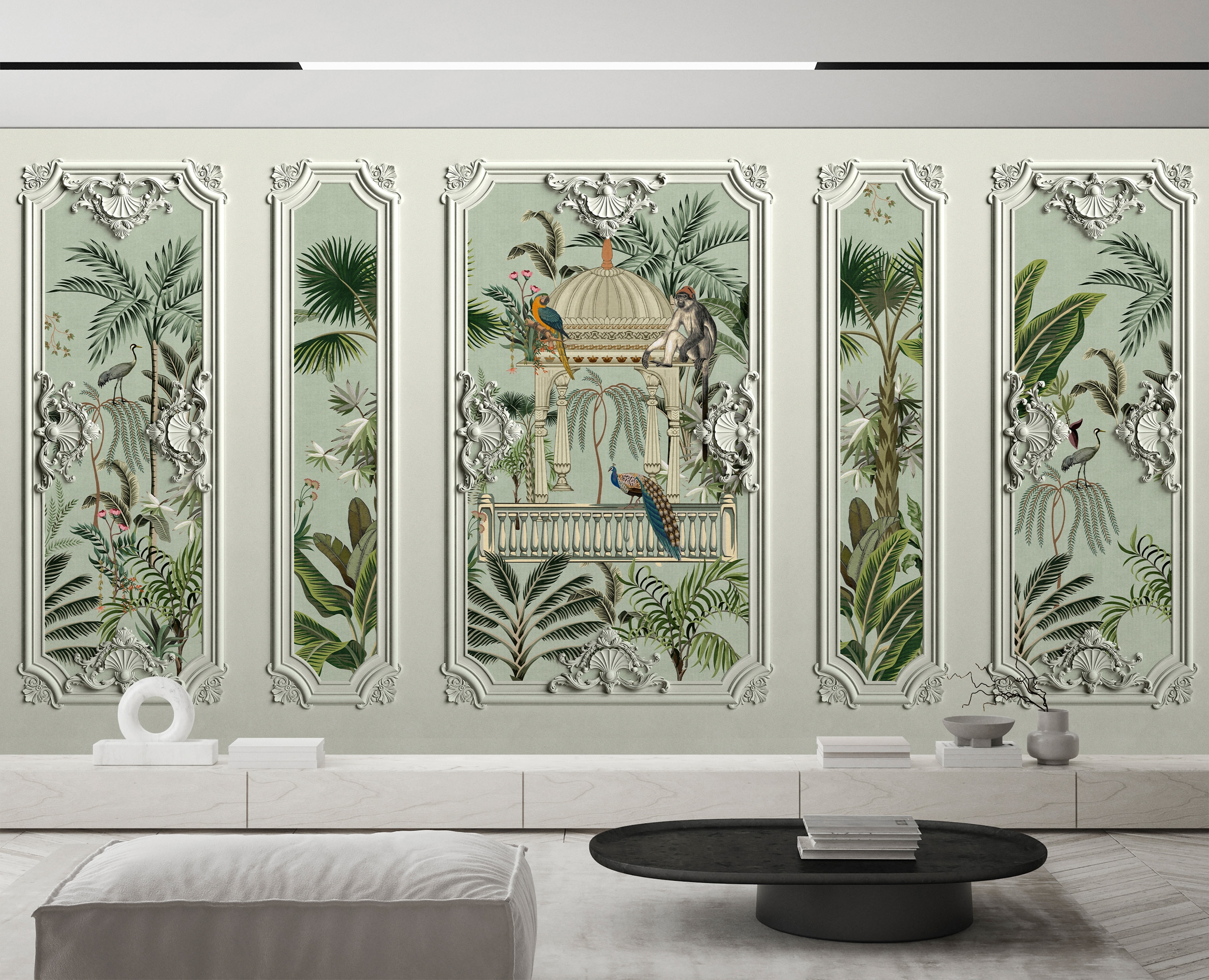 living walls Vliestapete "Orientalische Dschungel-Tapete Grün Beige Exotisch" matt glatt