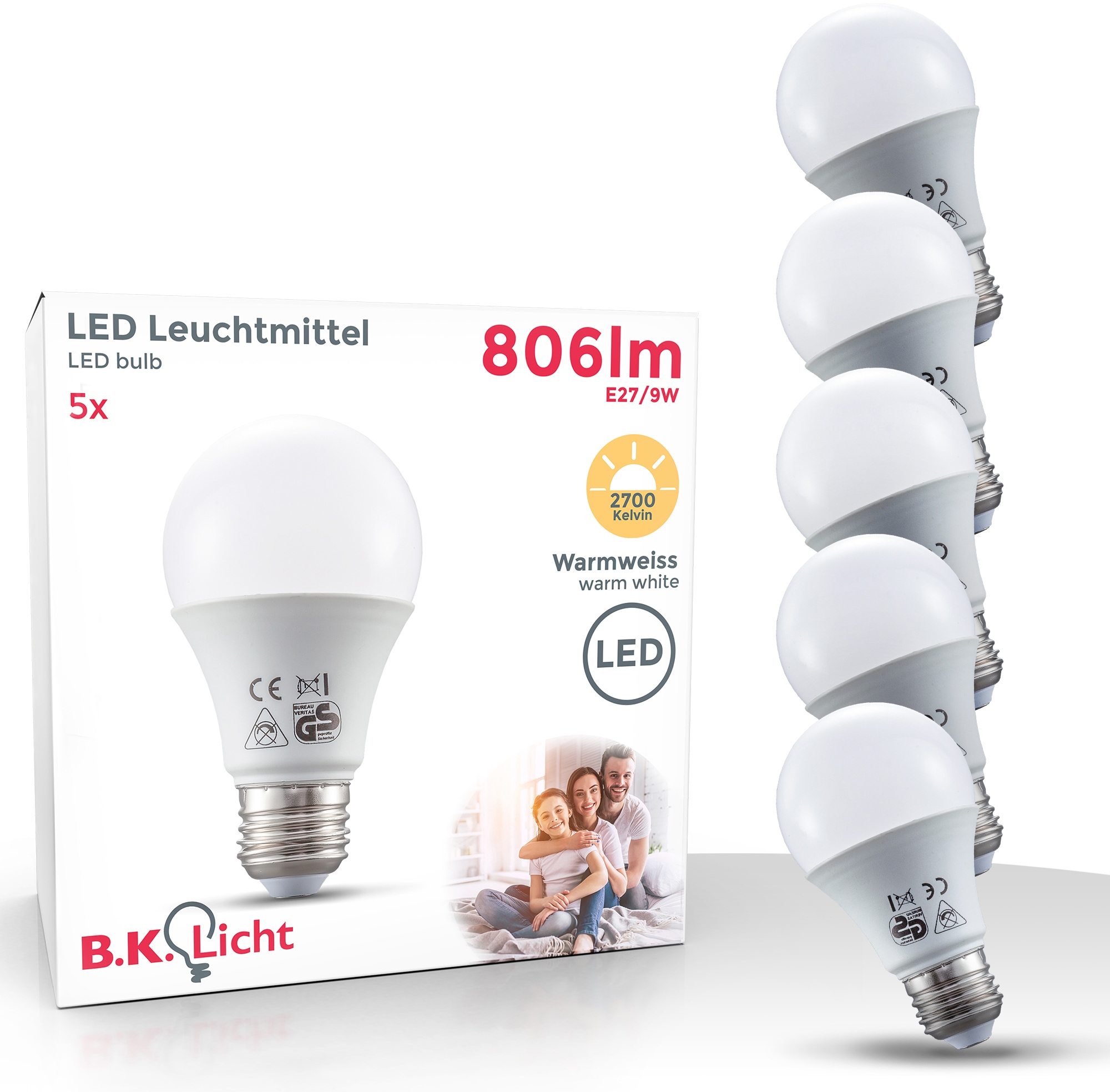 B.K.LICHT LED-Leuchtmittel, L:11cm Ø:6cm, weiß, Leuchtmittel, LED Lampe Glüh-Birne SET 9W 806 Lumen warmweiß 3.000K Energiesparlampe