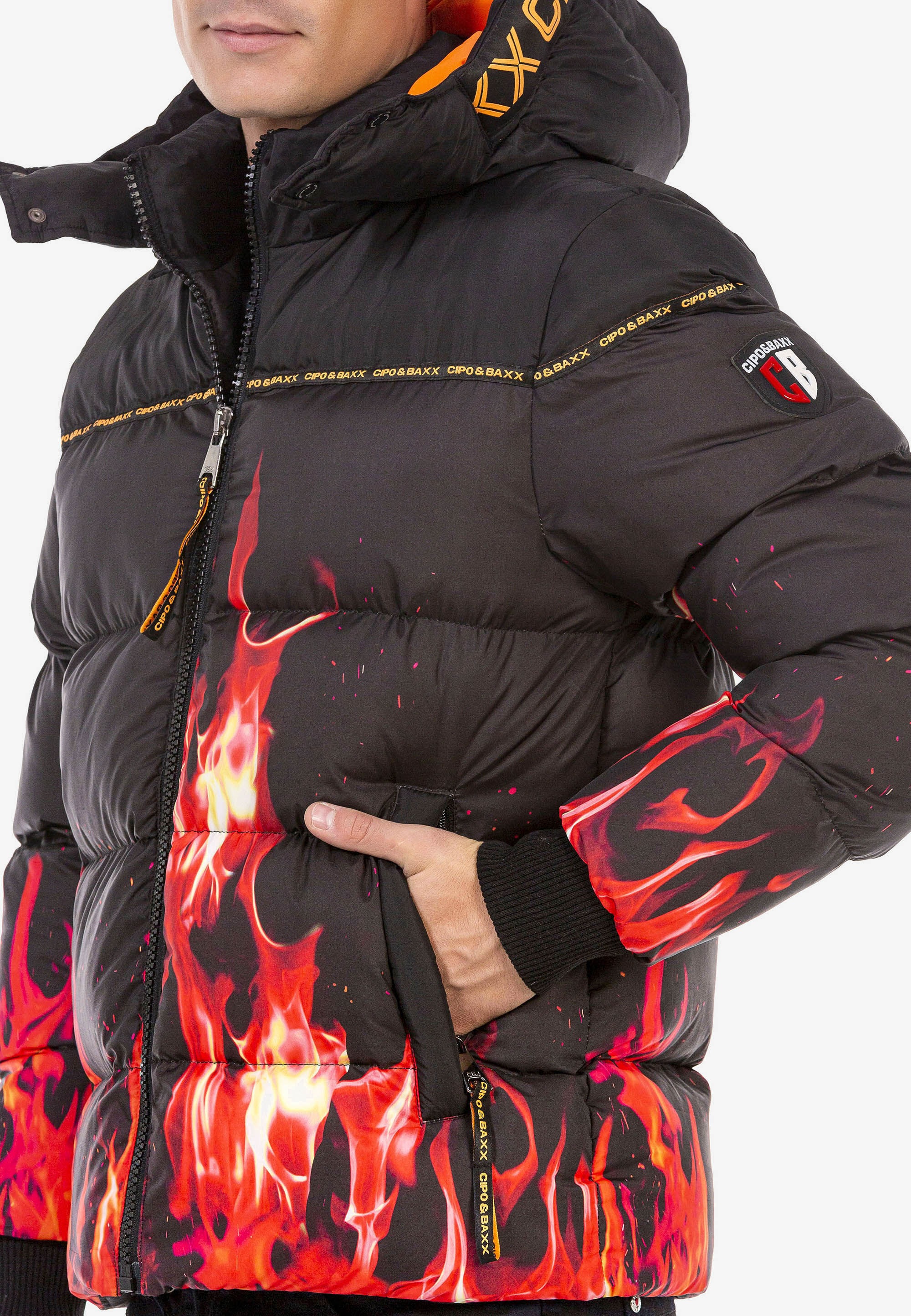 Cipo & Baxx Winterjacke »Winterjacke«, mit Kapuze, mit Flammen-Motiv