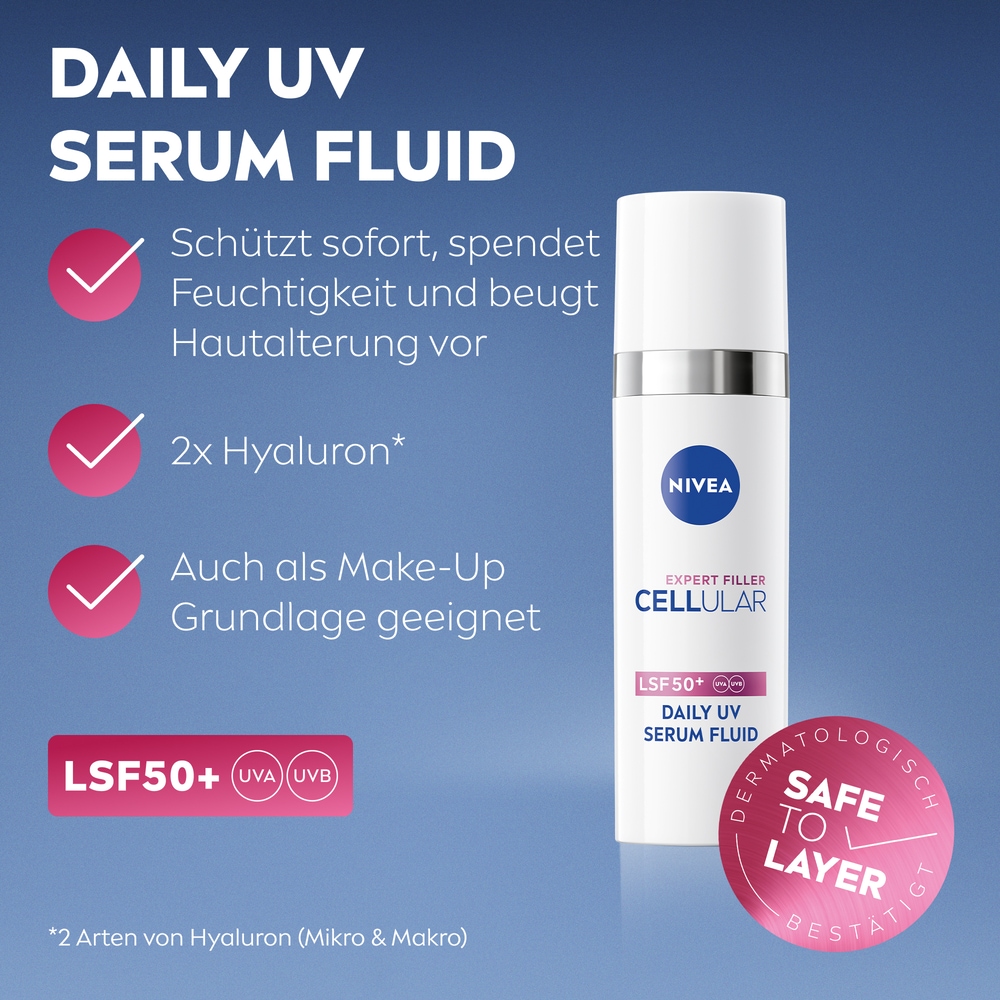 Nivea Gesichtsfluid »NIVEA CELLULAR Expert Filler + UVA UVB Daily UV Serum«, UVA- und UVB-Schutz, LSF 50+, pflegend