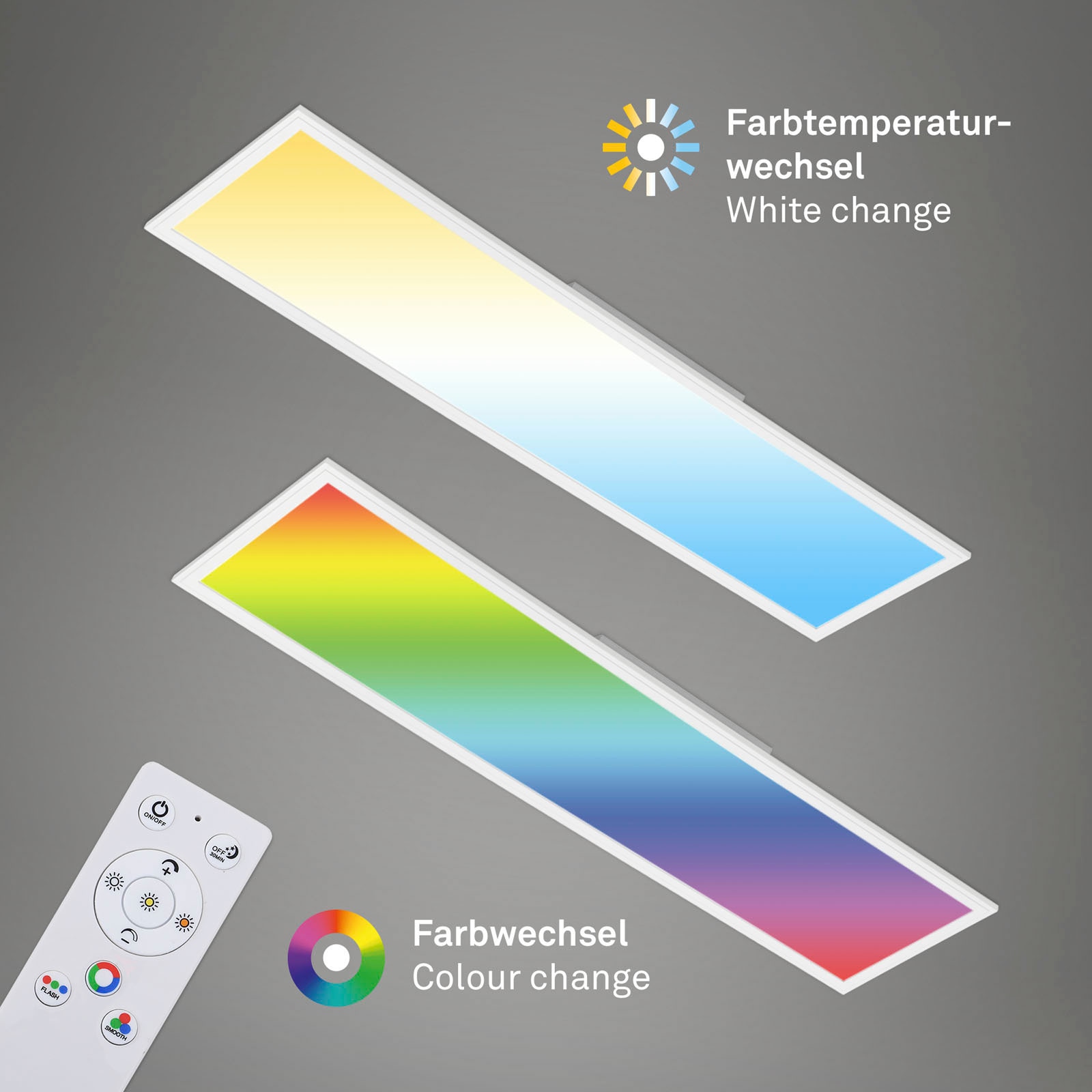 Briloner Leuchten LED Panel »7154016 Colour«, Leuchtmittel LED-Board | LED fest integriert, Deckenlampe, 119,6x29,6x6,5cm, Weiß, 40W, Wohnzimmer, Schlafzimmer