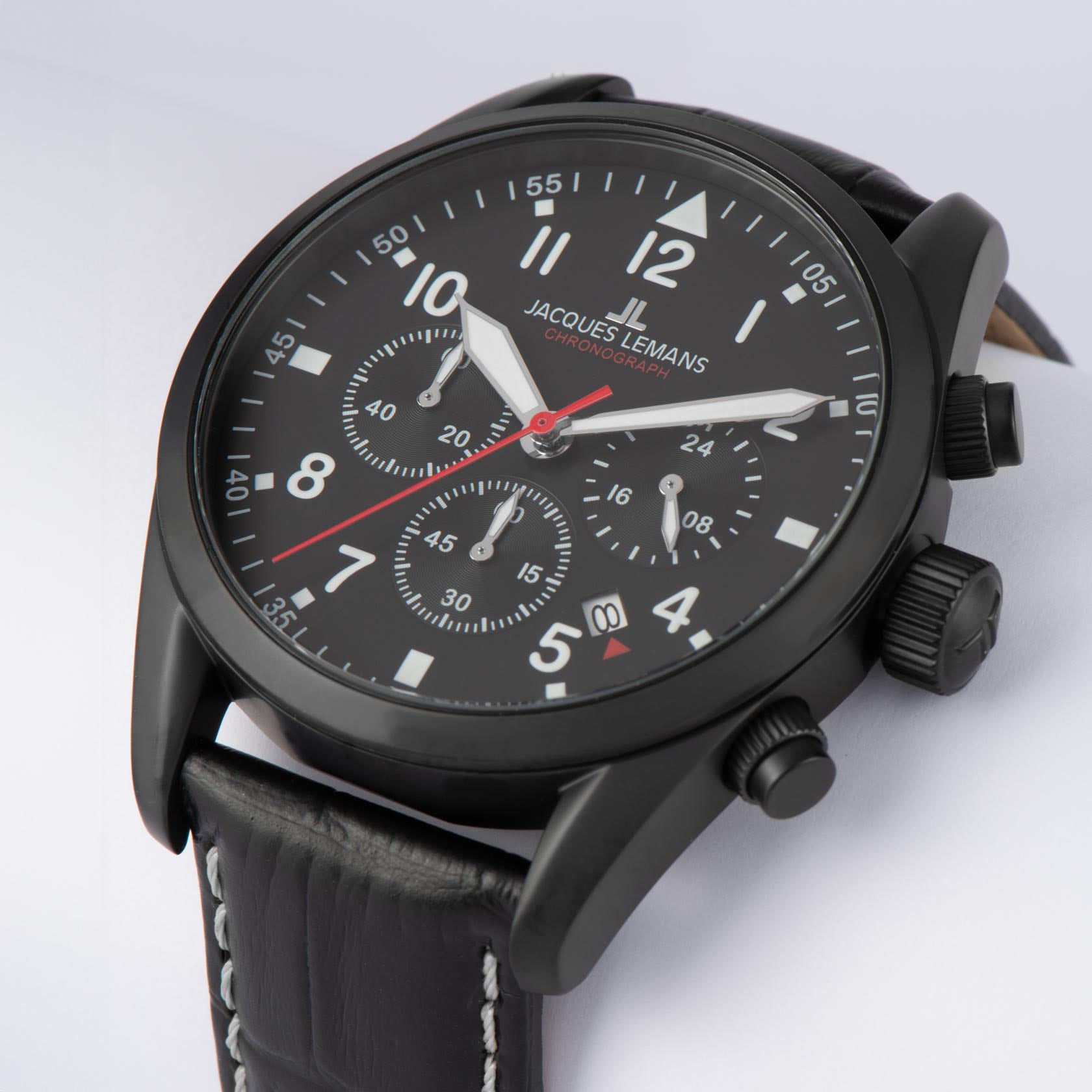 Jacques Lemans Chronograph »Barcelona«, Quarzuhr, Armbanduhr, Herrenuhr, Lederarmband, Stoppfunktion, Datum