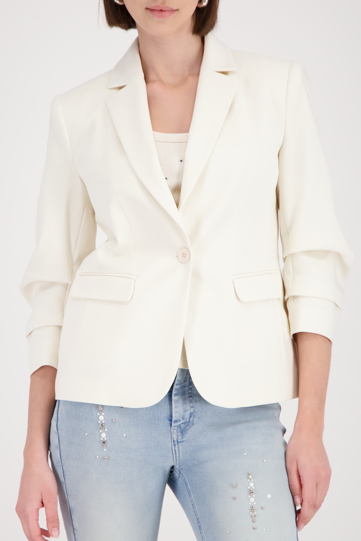Monari Blouson "Jacke Blazer Kräuselärmel" ohne Kapuze Regular fit mit Raffungen an den Ärmeln