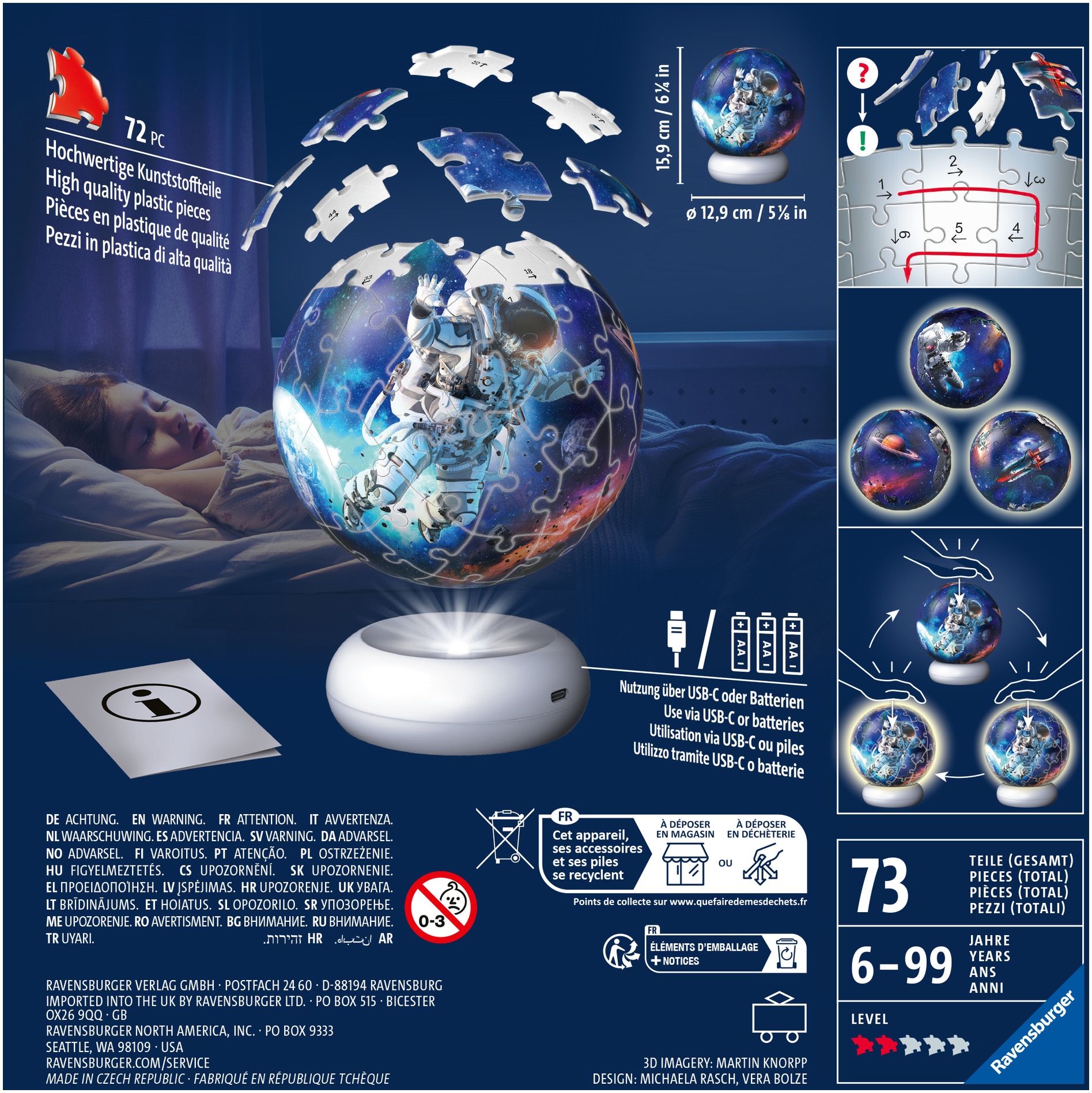 Ravensburger Puzzleball »Nachtlicht Astronauten« beleuchtet