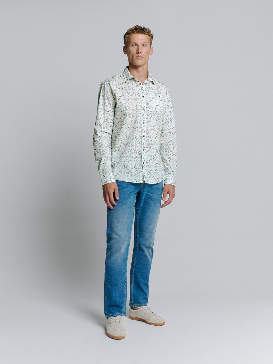 NO EXCESS Langarmhemd »No Excess Stretchhemd mit Print Shirt Stretch Allover Printed«