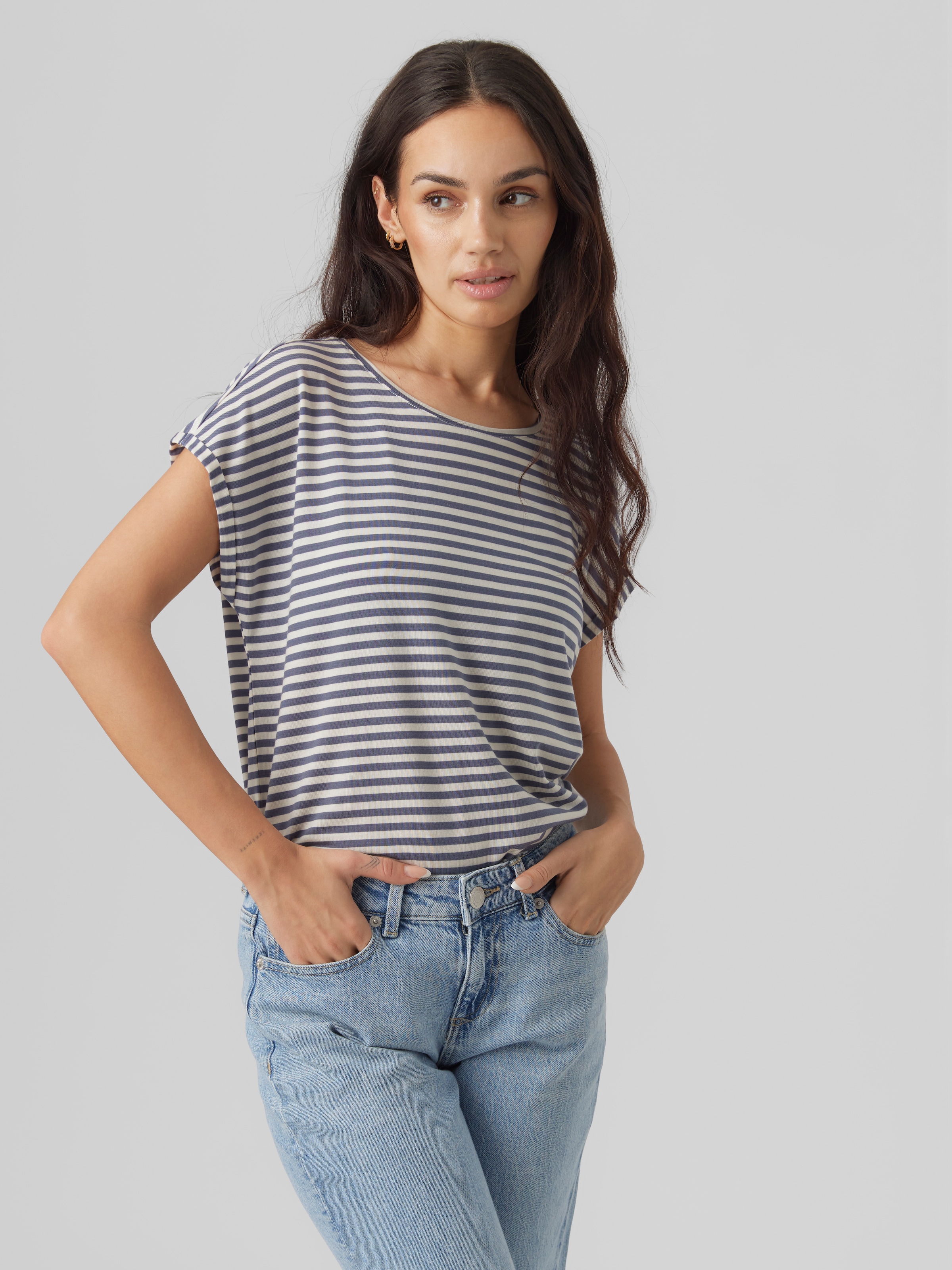 Vero Moda Rundhalsshirt "VMAVA PLAIN SS TOP STRIPE GA JRS NOOS" Materialmix günstig online kaufen