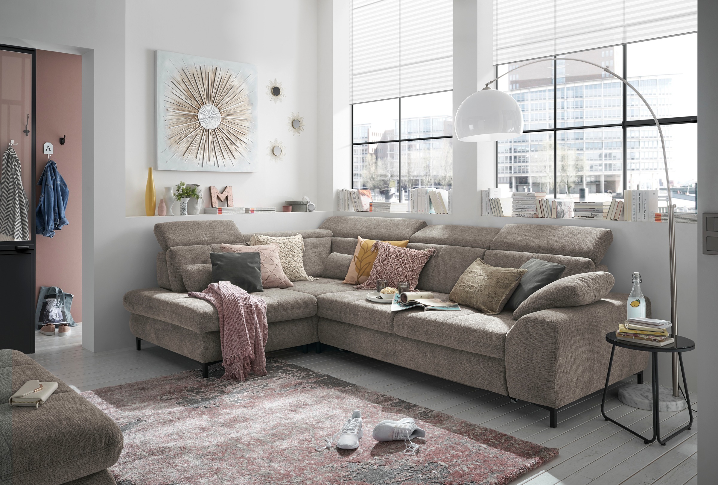 set one by Musterring Ecksofa »SO 3400 Sitzhöhe 47cm oder 49cm, Sitztiefe verstellbar, B/T 317/220 cm«, Kaltschaumpolsterung, Flachgewebe, whlw. mit Funktionen, Sitzhöhe 47