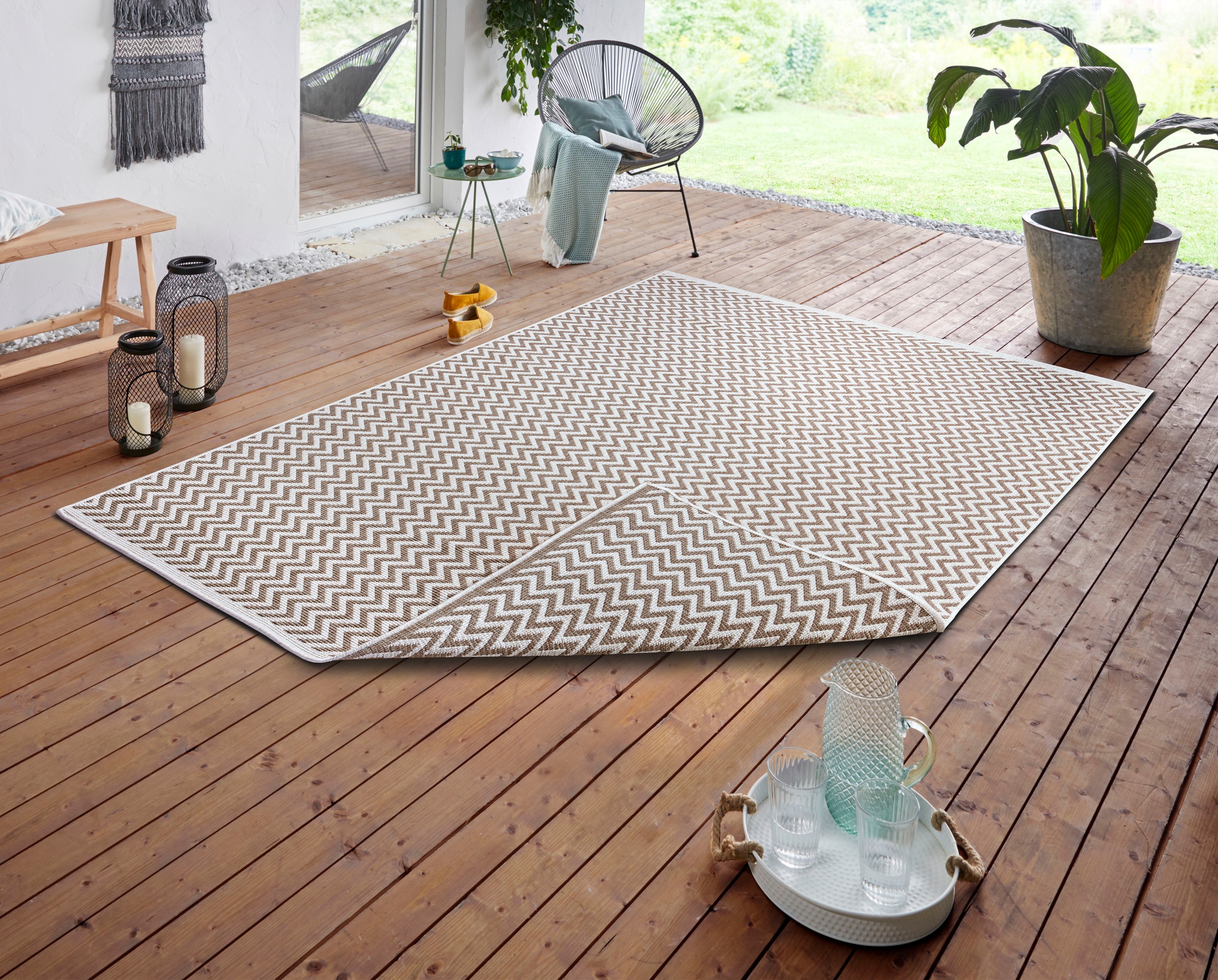 freundin Home Collection Teppich »Ivy 2 Wendeteppich«, rechteckig, 5 mm Höhe, In-& Outdoor, Teppich, Wetterfest, Balkon, Garten, Wohnzimmer, Modern