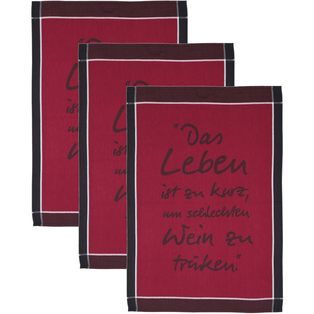 ROSS Geschirrtuch »Das Leben ist zu kurz um schlechten Wein zu trinken«, (Set, 3 tlg.)