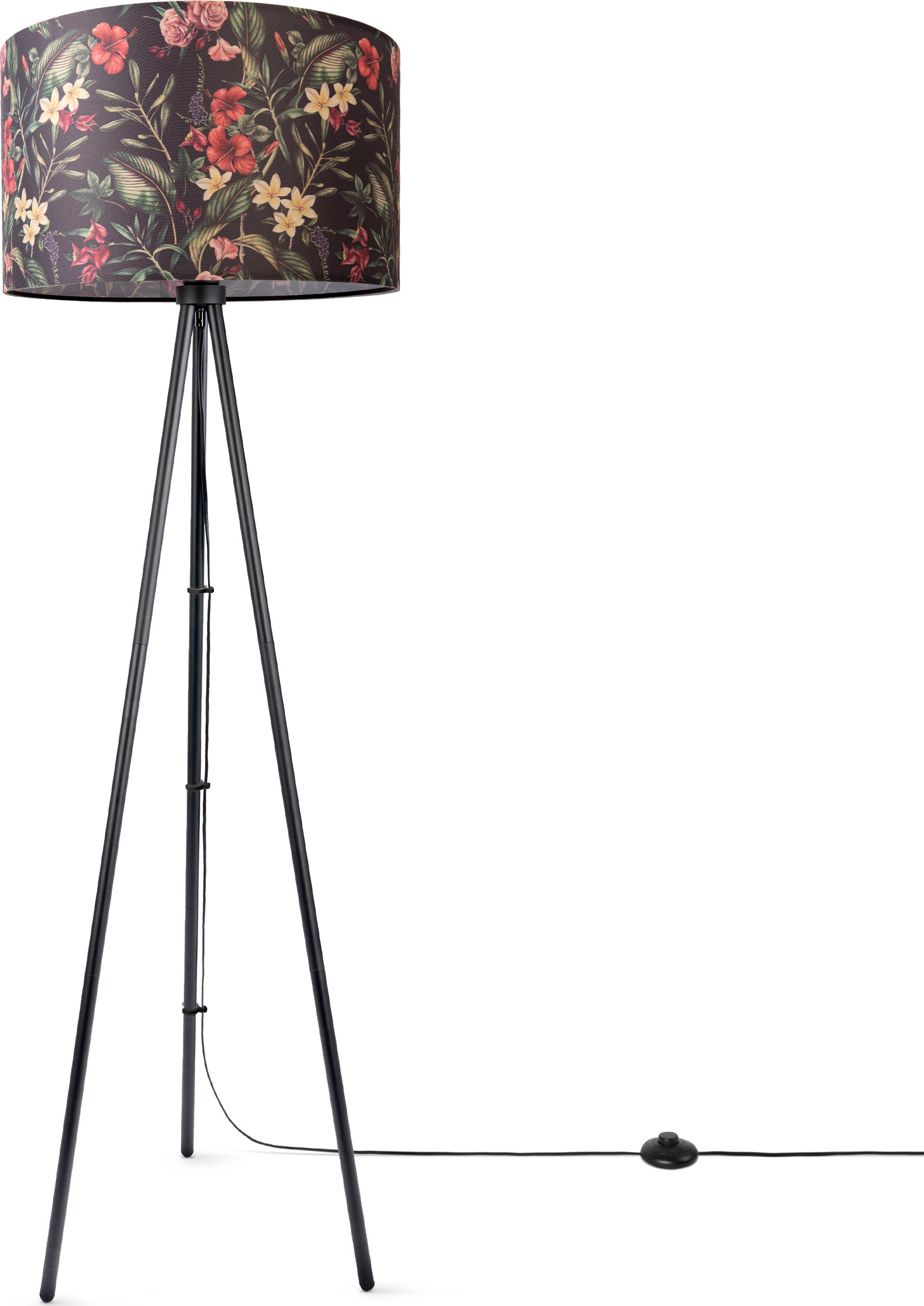 Paco Home Stehlampe »Trina Dreibein Modern Stativ Standleuchte BAUR Stoffschirm Rund | Flower«, Blumen Floral