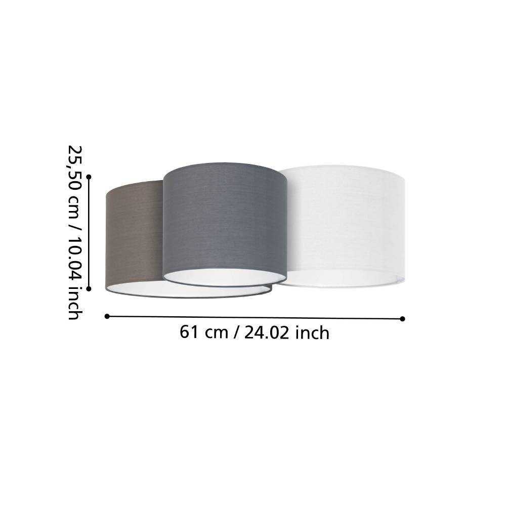 EGLO Deckenleuchte »PASTORE Deckenlampe, weiß, braun, grau, 3 runde Lampenschirme, E27«, 3 flammig, Leuchtmittel E27 | ohne Leuchtmittel, Wohnzimmer, Esszimmer, Schlafzimmer, Textilschirme, 61x49,5x25,5cm