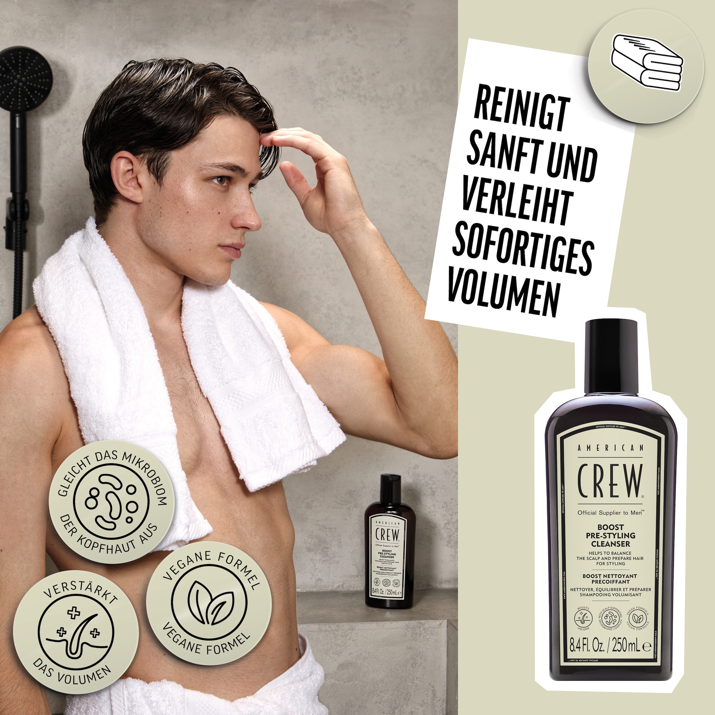 American Crew Haarshampoo »Boost Pre-Styling Cleanser Shampoo 250ml«, (1 tlg.), Vegan, ohne Silikone & Sulfate.