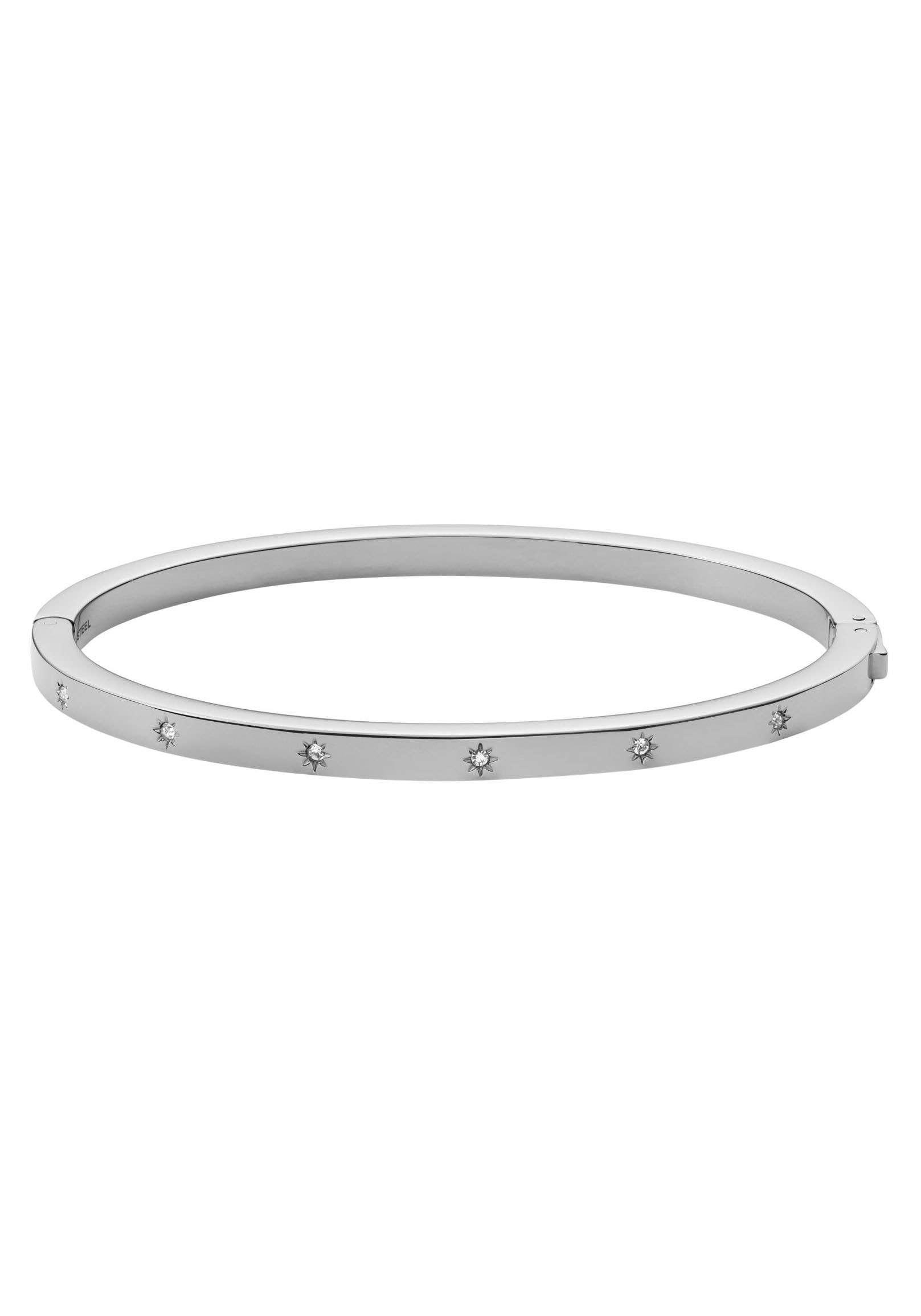 Armreif FOSSIL "Schmuck Geschenk Edelstahl Armschmuck SADIE", silber (edelstahlfarben, kristallweiß, kristallweiß), Armbänder, Damen, 17,5cm, Edelstahl, Armreif, mit Glasstein 2